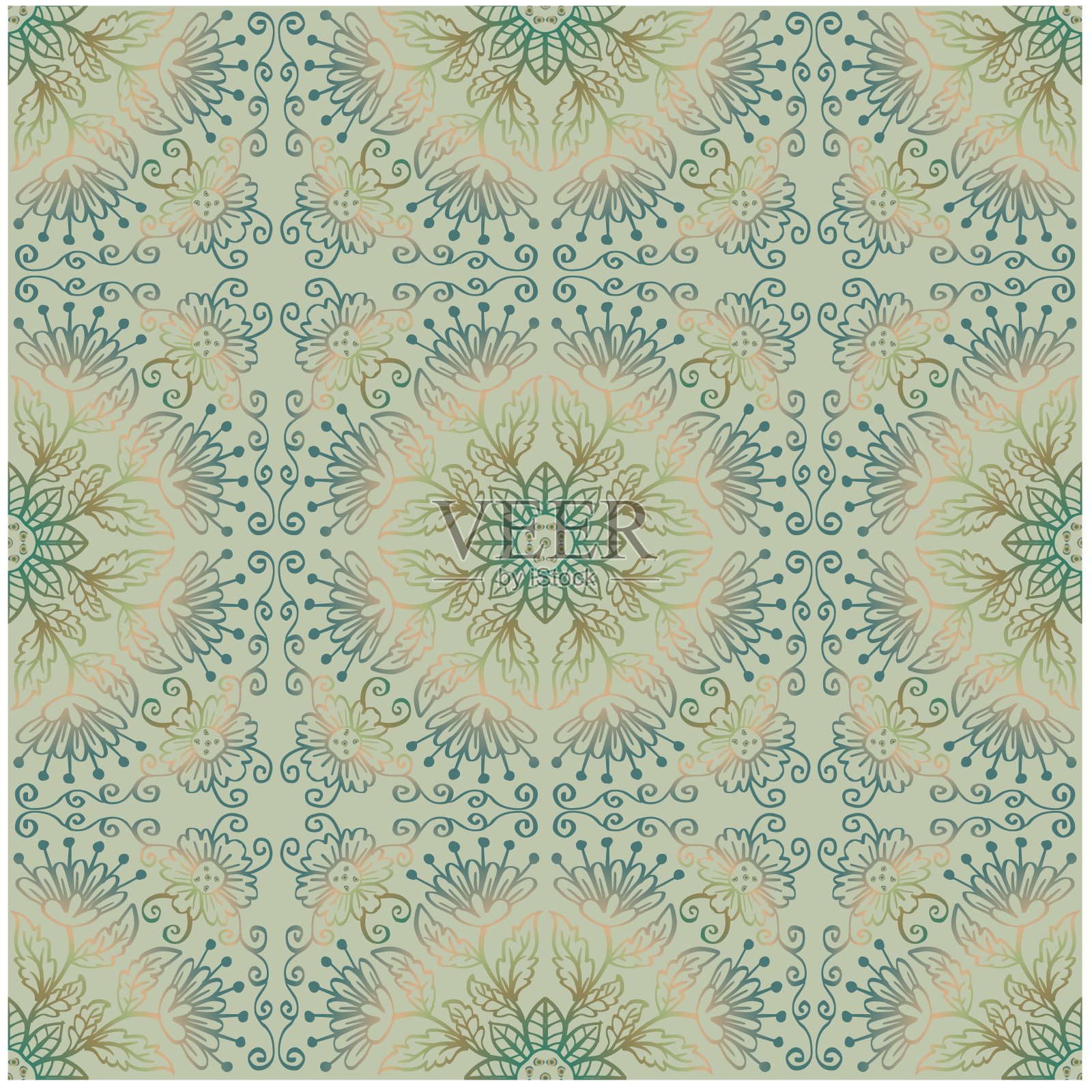 花曼陀罗无缝图案手绘插图。插画图片素材