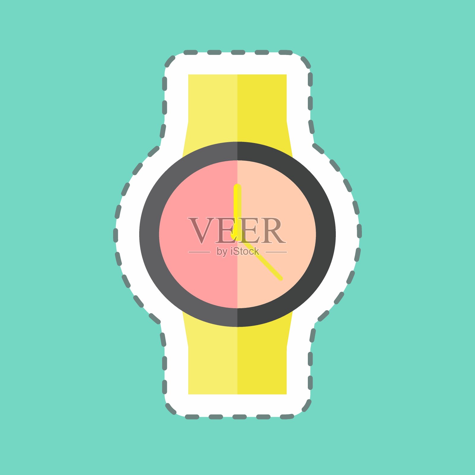 休闲手表贴纸在时尚线削减孤立的蓝色背景插画图片素材