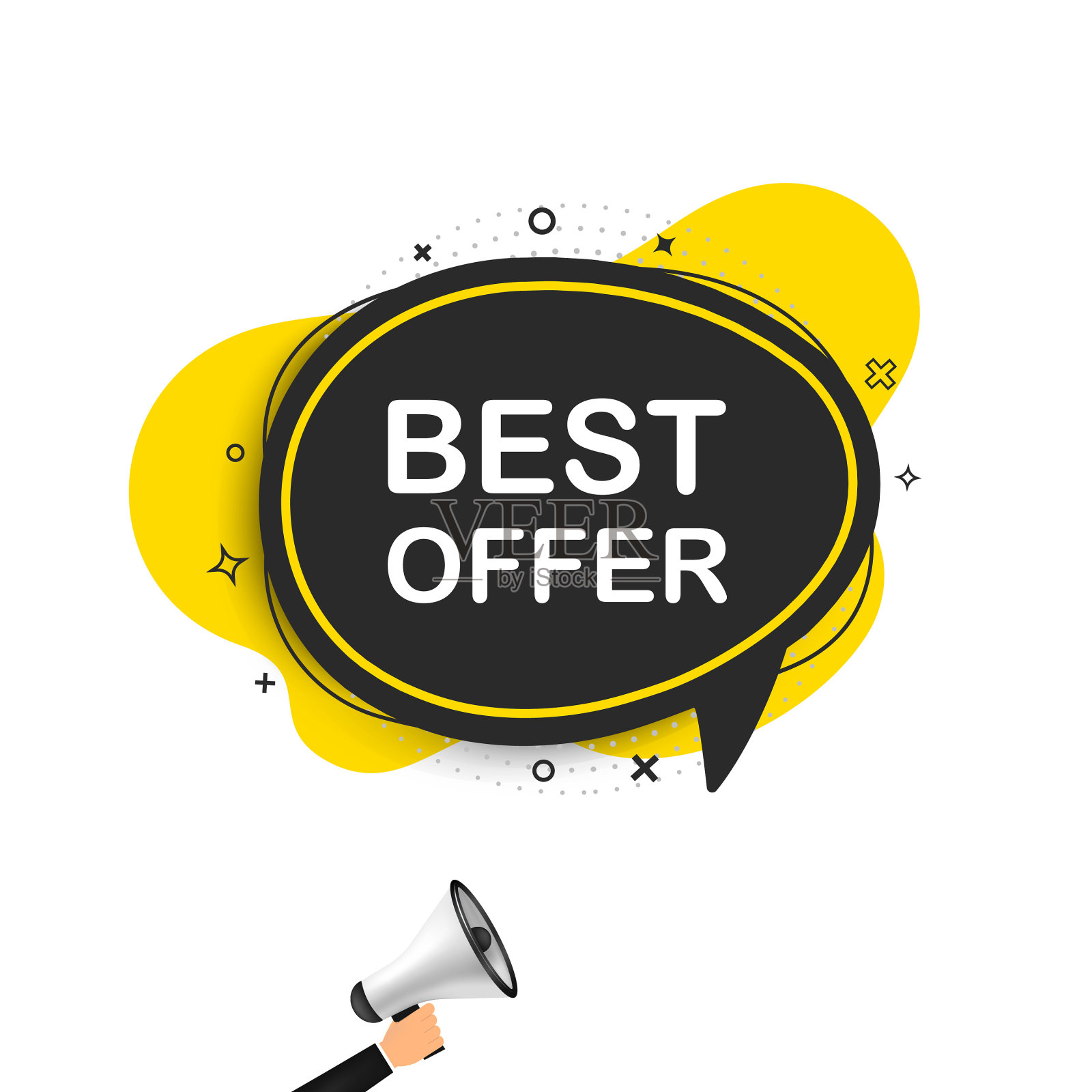 男士手持扩音器，最好提供语音泡泡。扬声器。横幅为商业，营销和广告。矢量插图。设计模板素材