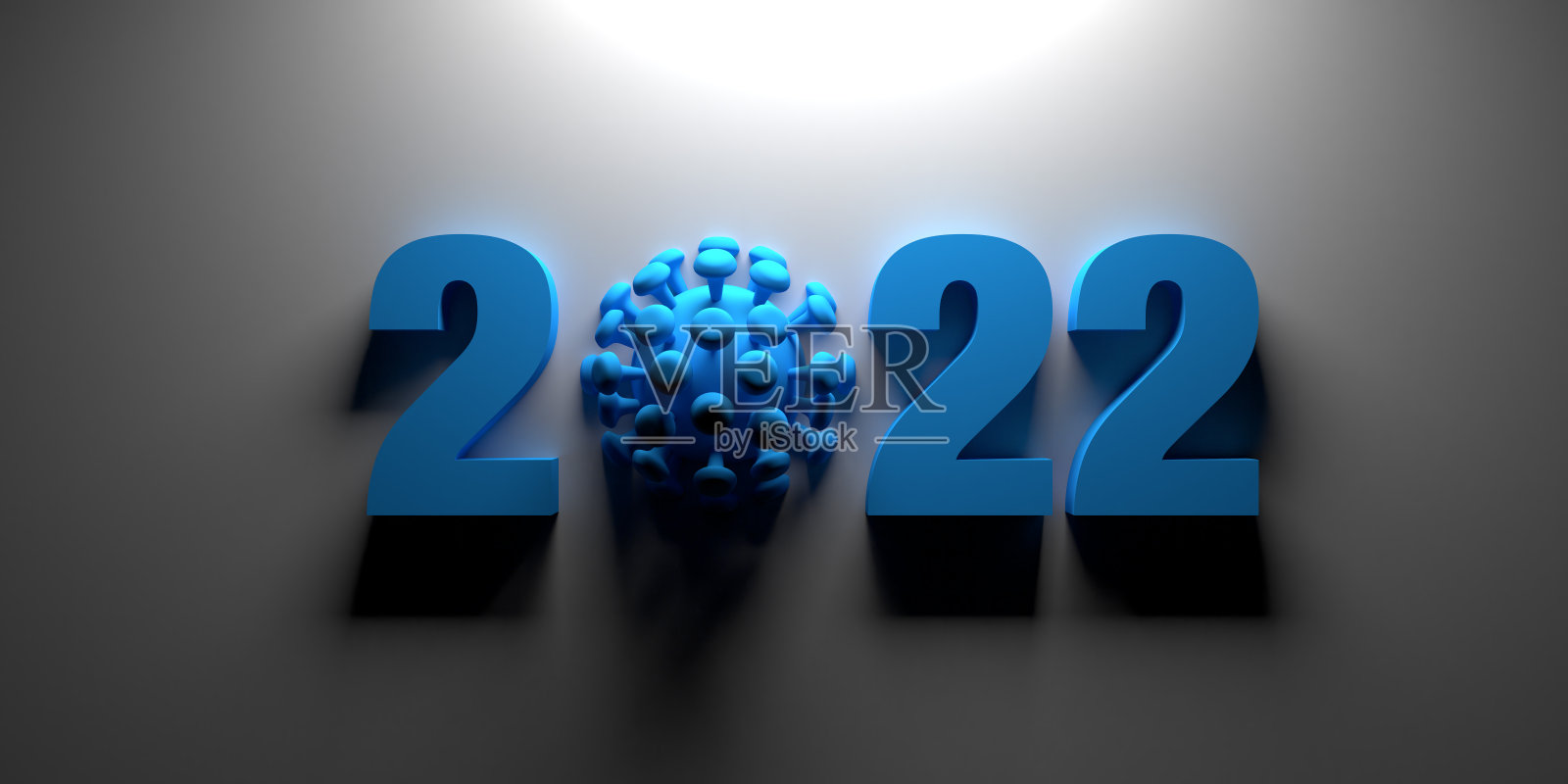 2022年新型冠状病毒数量背景为蓝色细菌细胞照片摄影图片