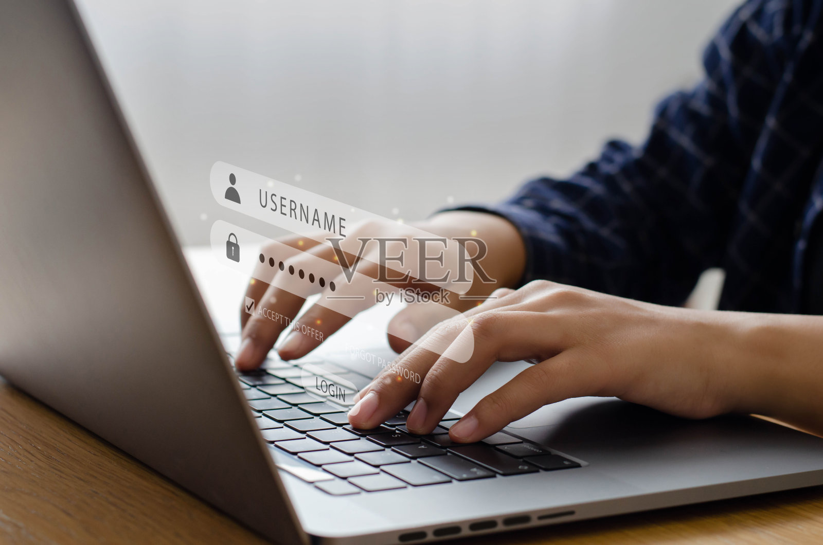 使用网络安全和隐私概念登录，通过登录图标和互联网网络安全技术保护数据。照片摄影图片