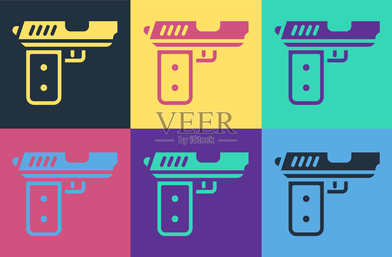 波普艺术手枪或枪图标孤立的颜色插画图片素材