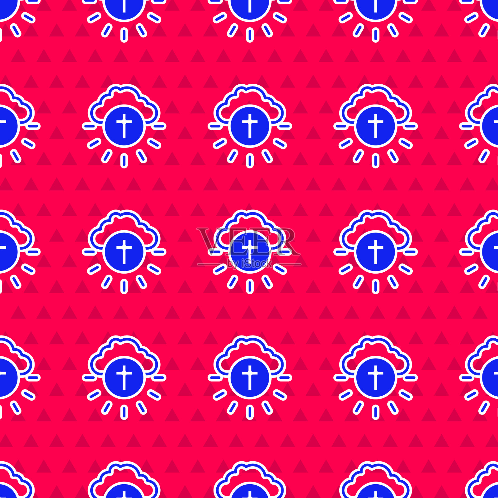 蓝色的宗教十字架在圆圈图标孤立插画图片素材