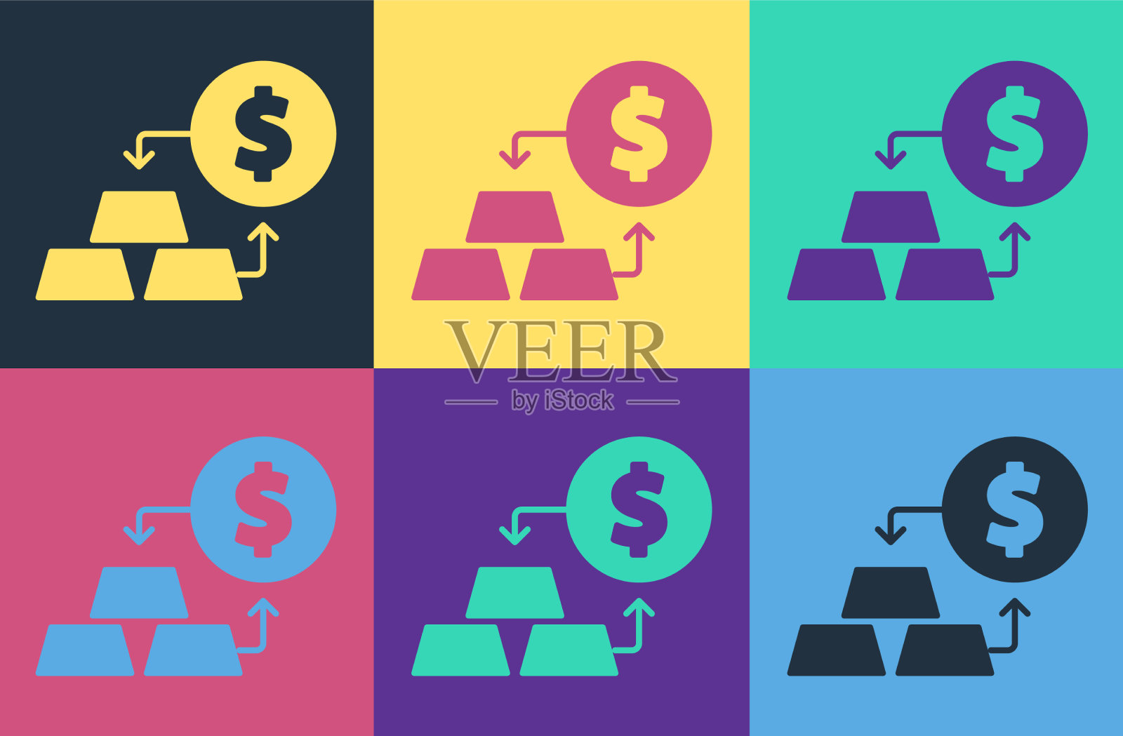 波普艺术黄金交换货币图标孤立的颜色插画图片素材