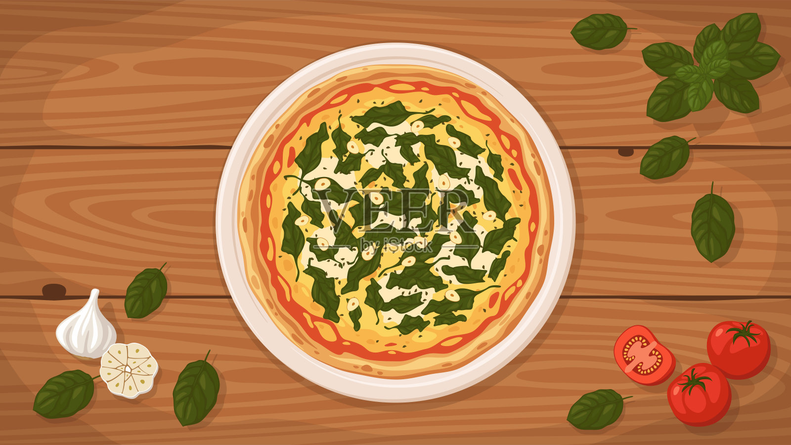 意大利风格的意大利乳清干酪披萨。设计元素图片