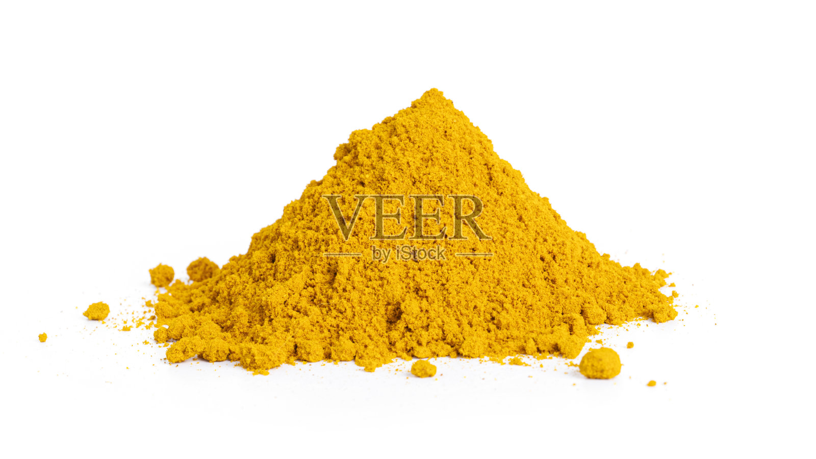 姜黄粉末分离在白色背景上。香料照片摄影图片