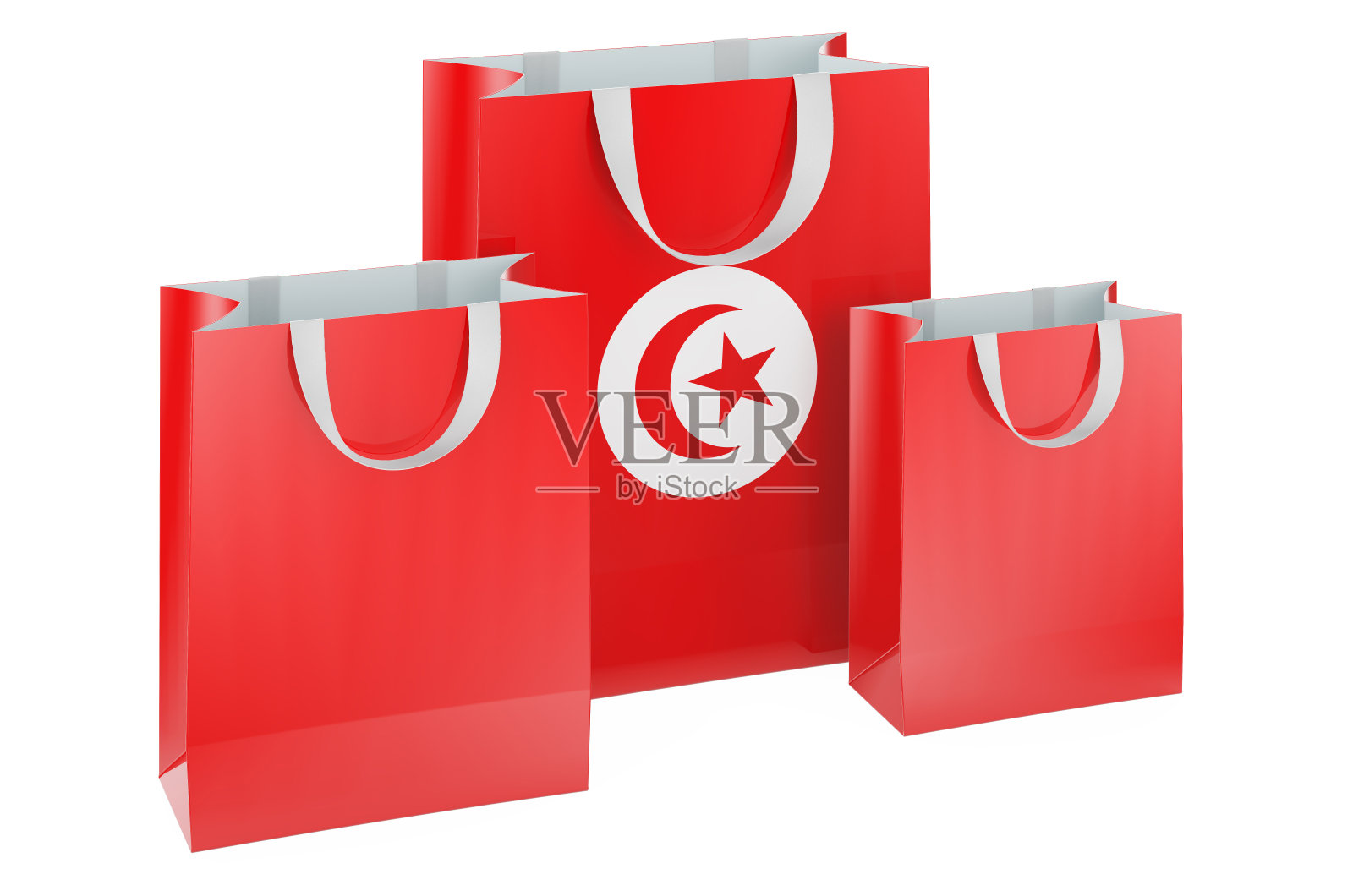 印有突尼斯国旗的购物袋。在突尼斯购物，概念。三维渲染照片摄影图片