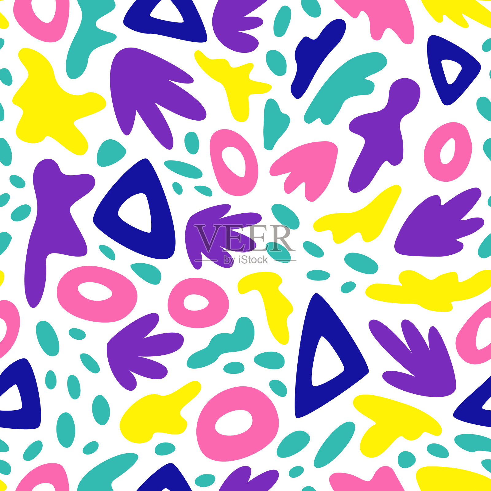 移动彩色抽象无缝图案。涂鸦背景。手绘卡通印花纺织品，织物艺术，墙纸插画图片素材