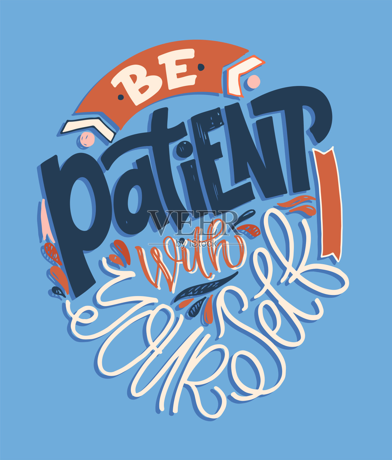 可爱的动机手dtawn涂鸦关于生活的字母明信片。刻字艺术。插画图片素材