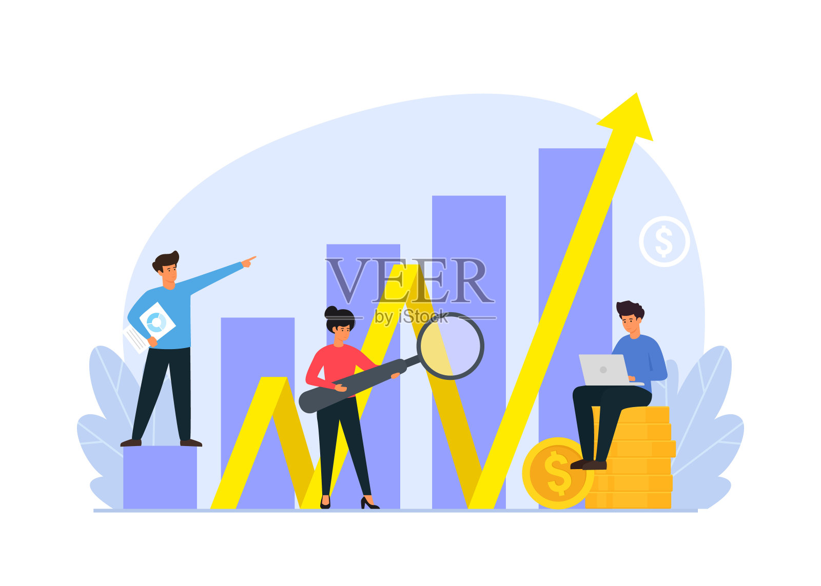 市场营销和金融概念与人的性格和商业解决方案的投资，分析。插画图片素材