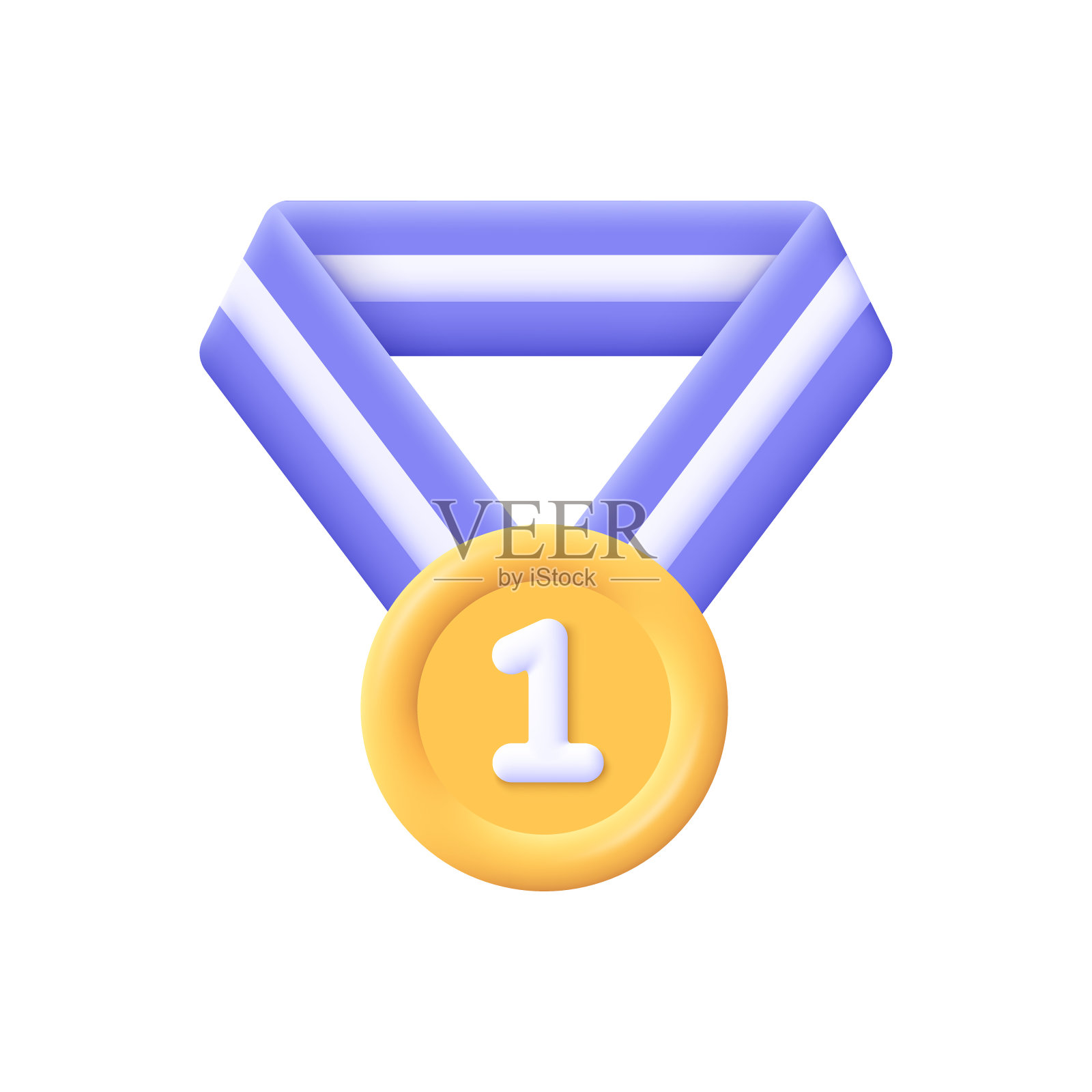 带有星星和缎带的胜利者奖牌。3 d矢量图标。卡通最小的风格。优质品质，品质保证标志。插画图片素材