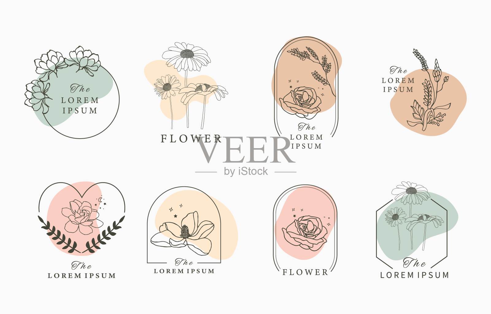 美隐集与几何，玫瑰，月亮，星星，花。矢量插图的图标，贴纸，可打印和纹身插画图片素材