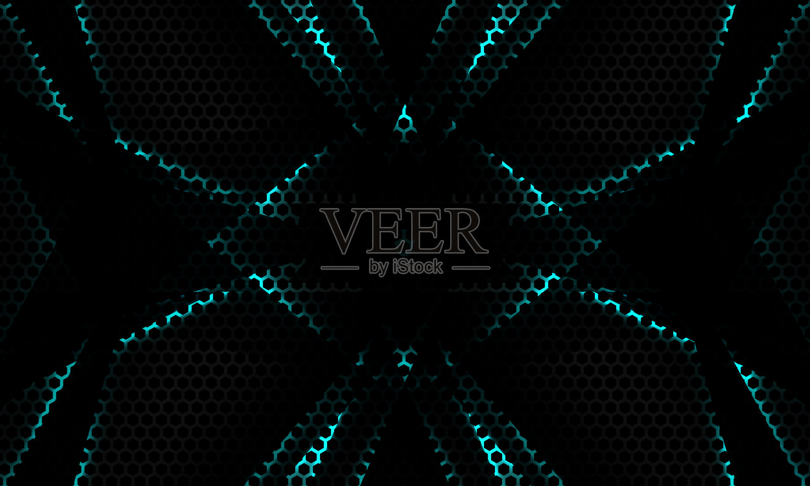 游戏抽象背景与黑色六边形碳纤维，蓝色几何物体和阴影插画图片素材