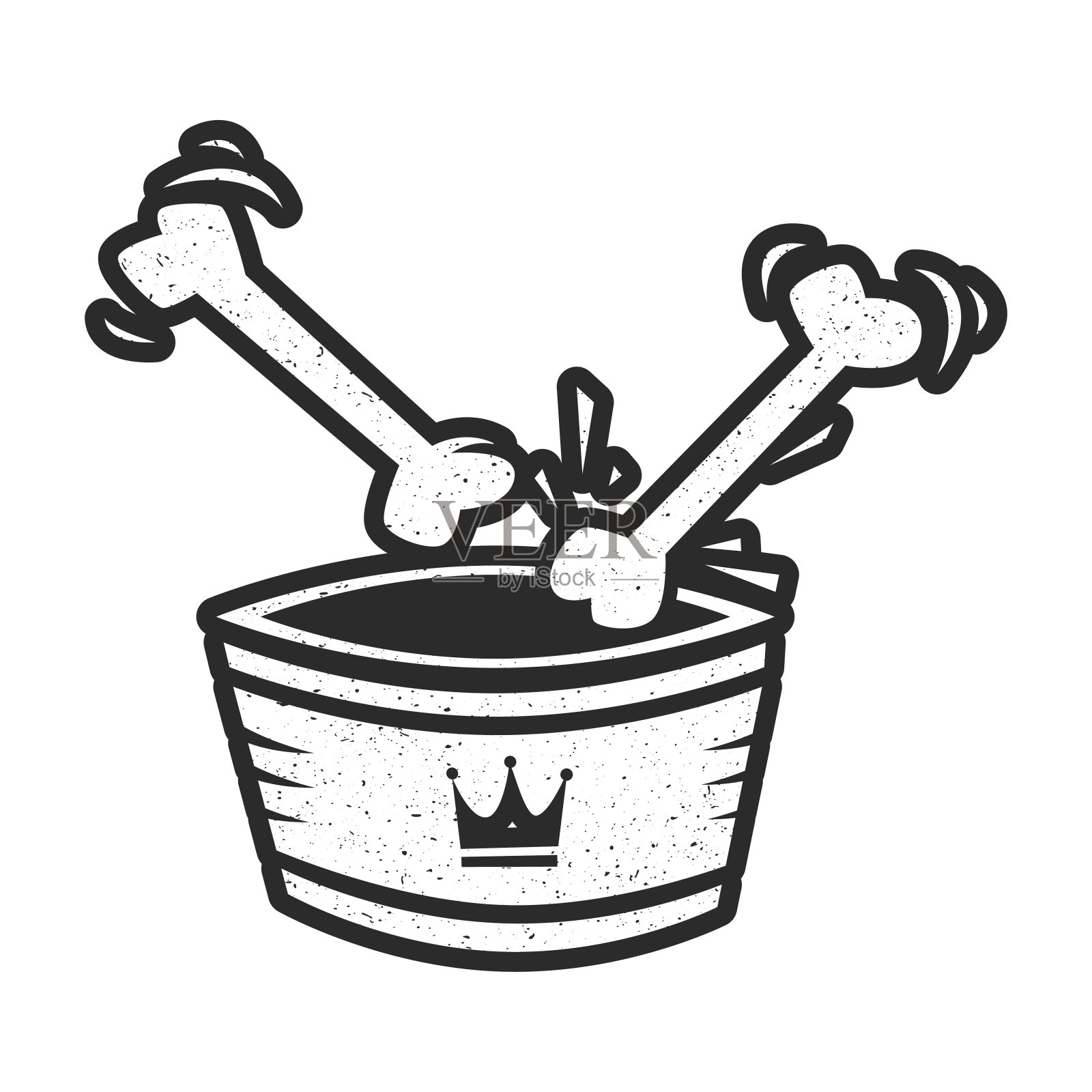 创造性的黑白风格化鼓与棍棒的形式孤立在白色背景上的骨头插画图片素材