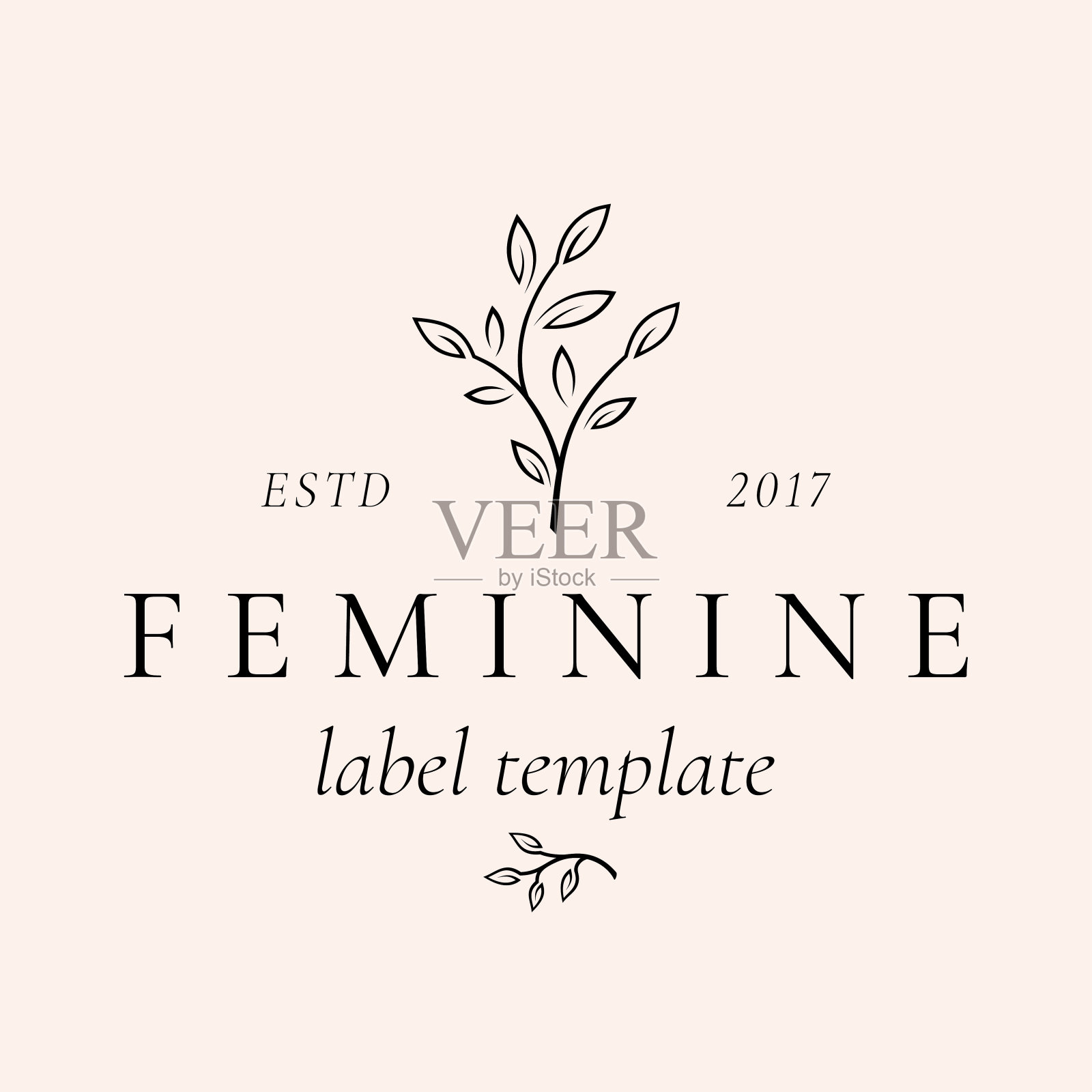 女性矢量符号，符号模板。复古花卉插图与经典的排版。适用于美容美发、水疗、婚礼精品店等。孤立的插画图片素材