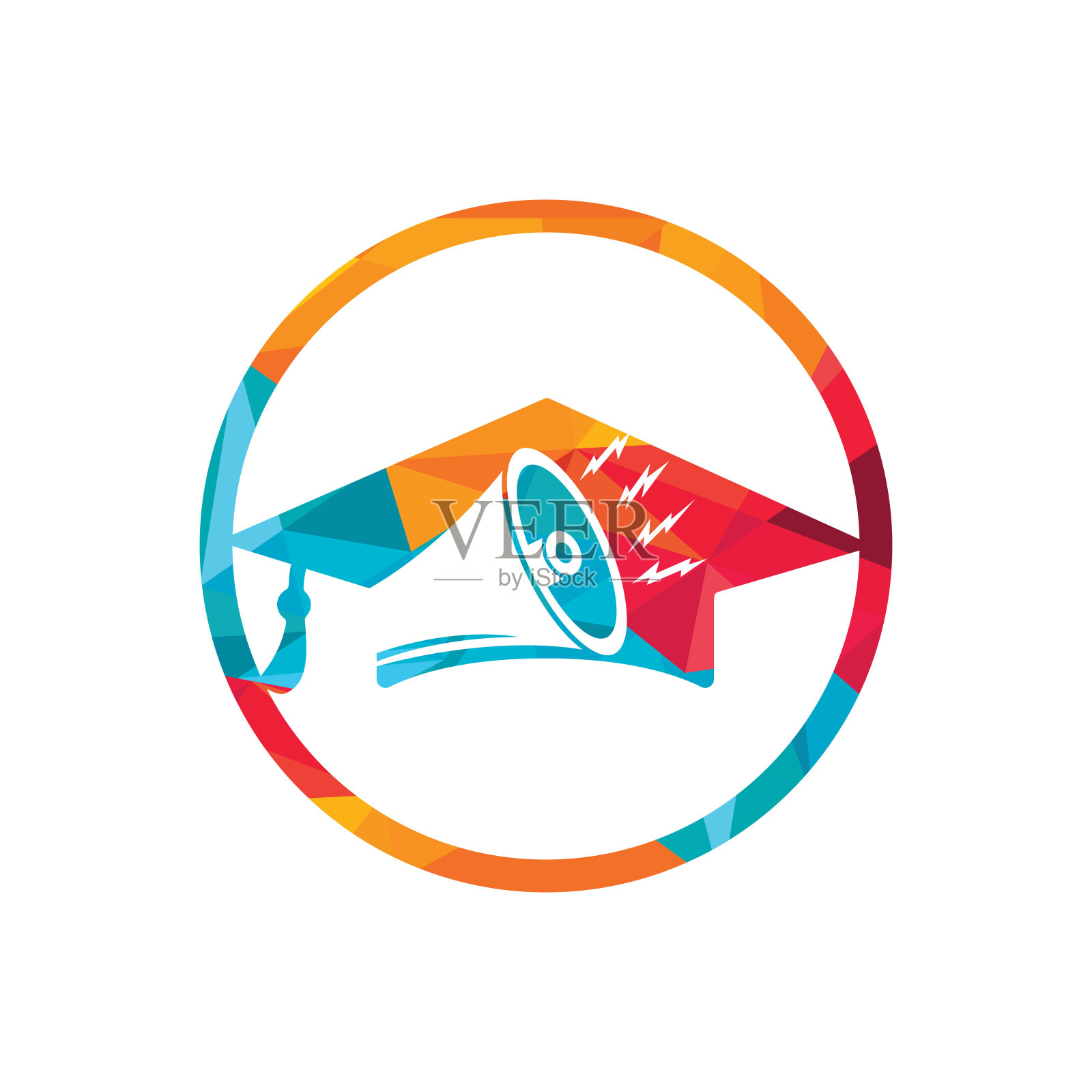 扩音器与毕业帽矢量图标设计。营销教育标志理念。插画图片素材