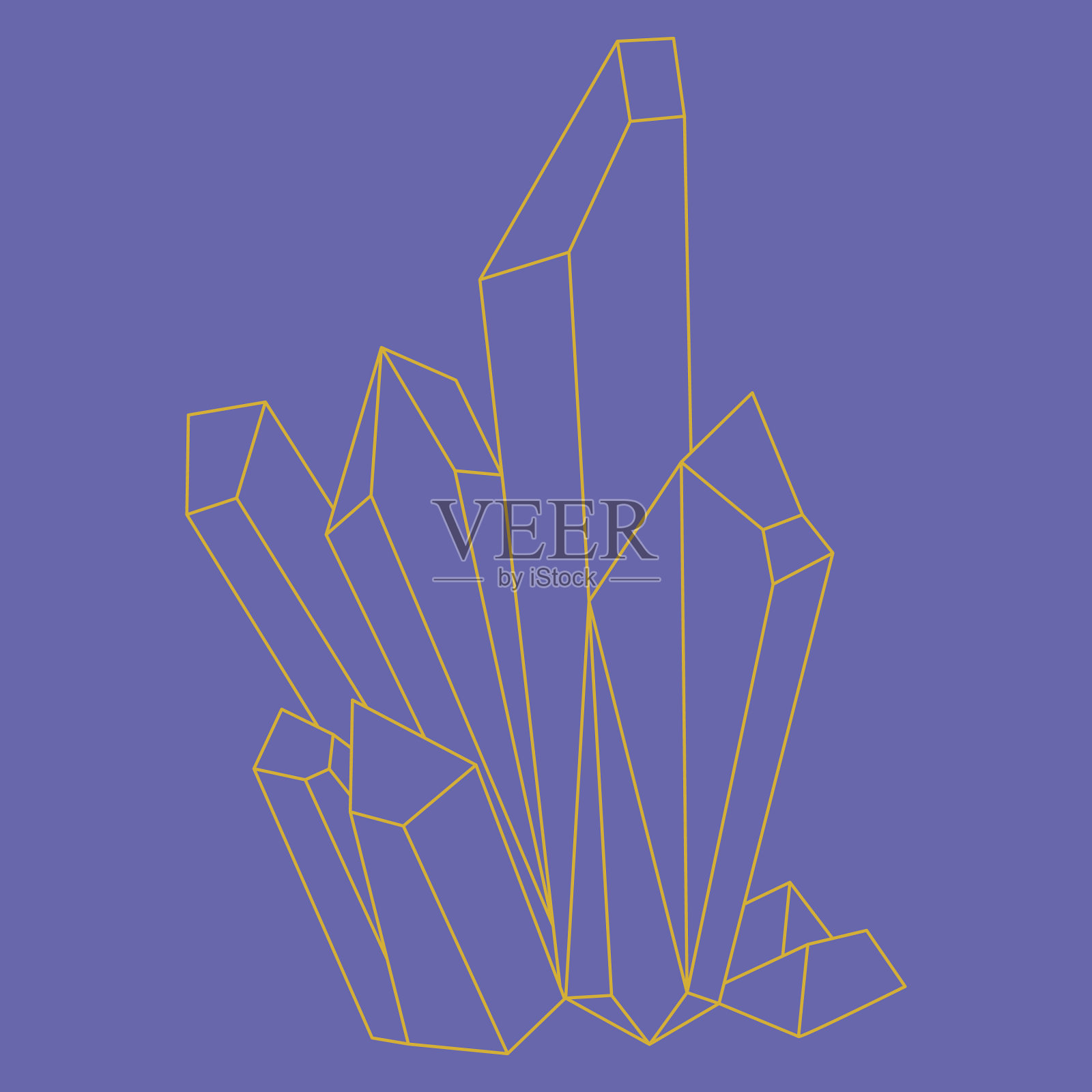 水晶轮廓矢量插图极简图标。宝石的线性符号。矿物，钻石，石英简单图标孤立在紫色背景。插画图片素材