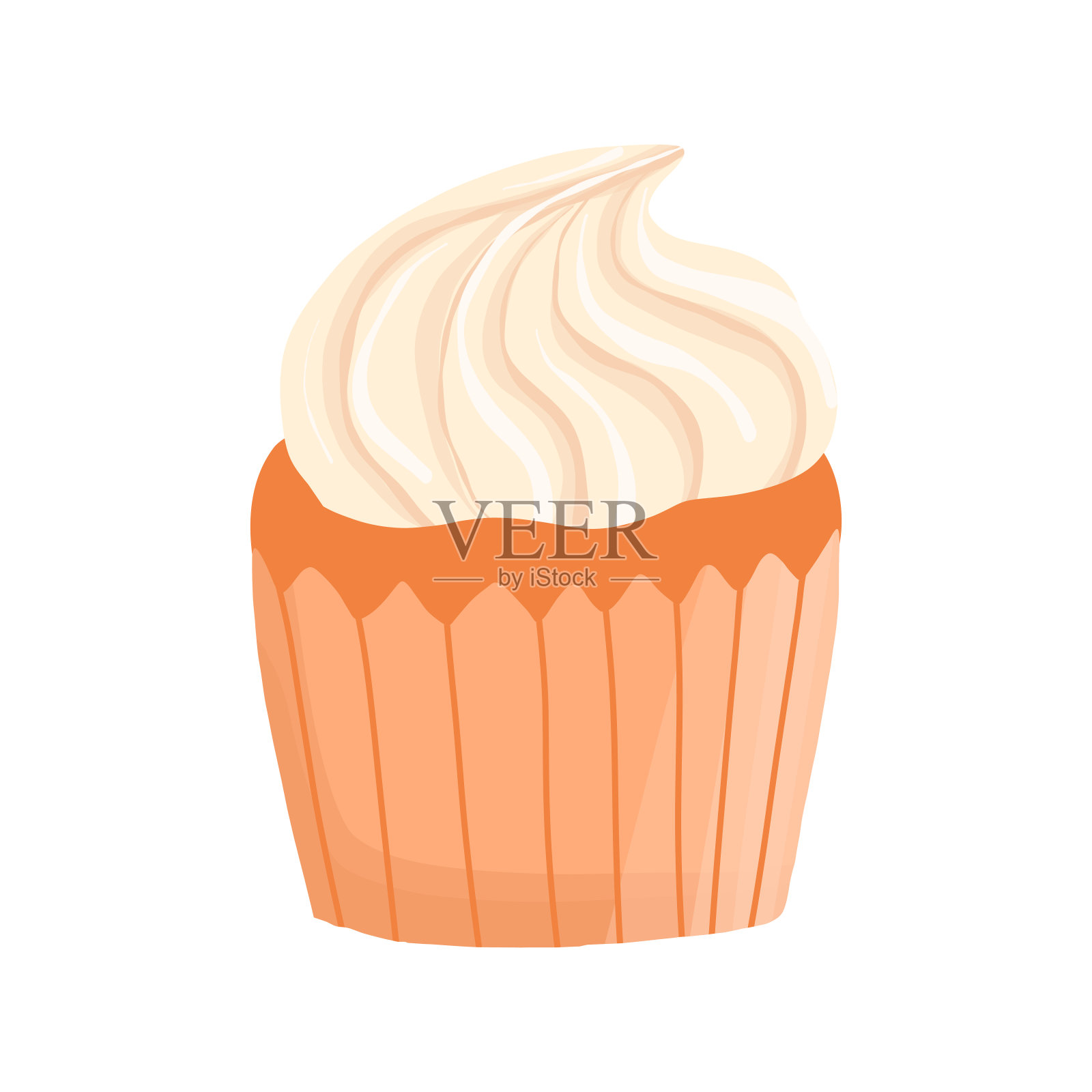 矢量香草纸杯蛋糕在卡通手绘风格。美味的甜点，甜甜的糕点插画图片素材