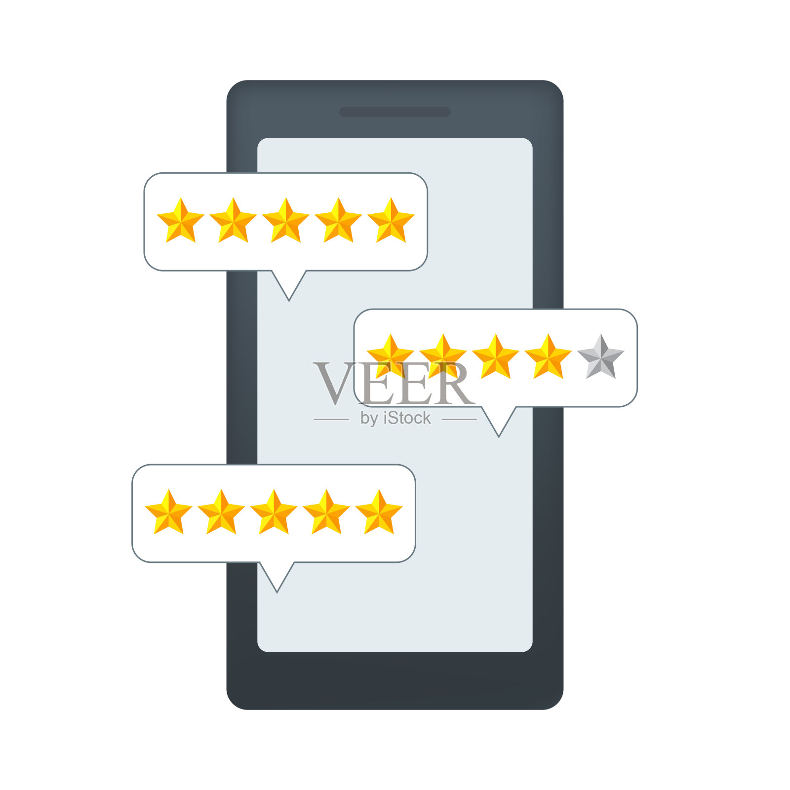 带有客户反馈的智能手机。明星客户审核。插画图片素材