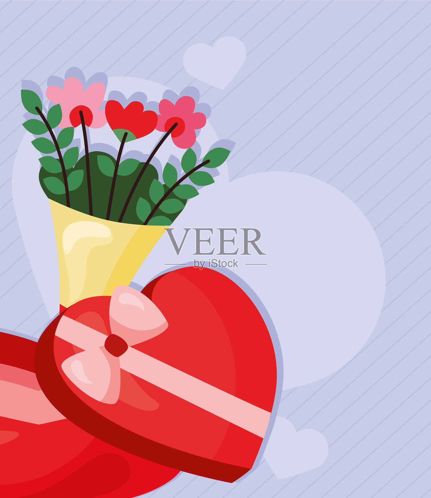 情人节的心意礼物和鲜花插画图片素材