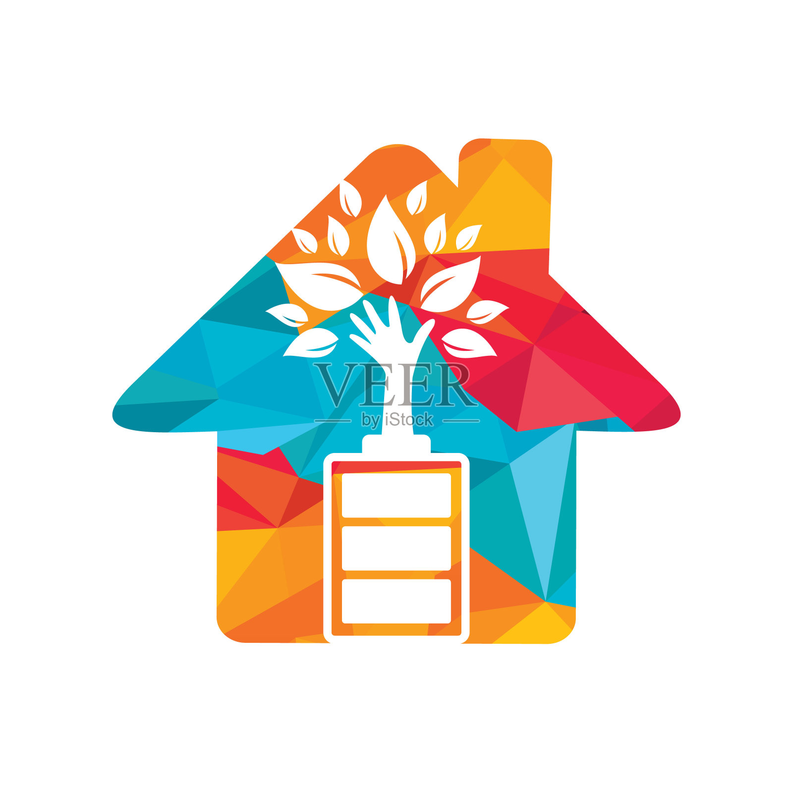 生态自然家居及电池标志模板设计插图设计。绿色能源标志模板。插画图片素材