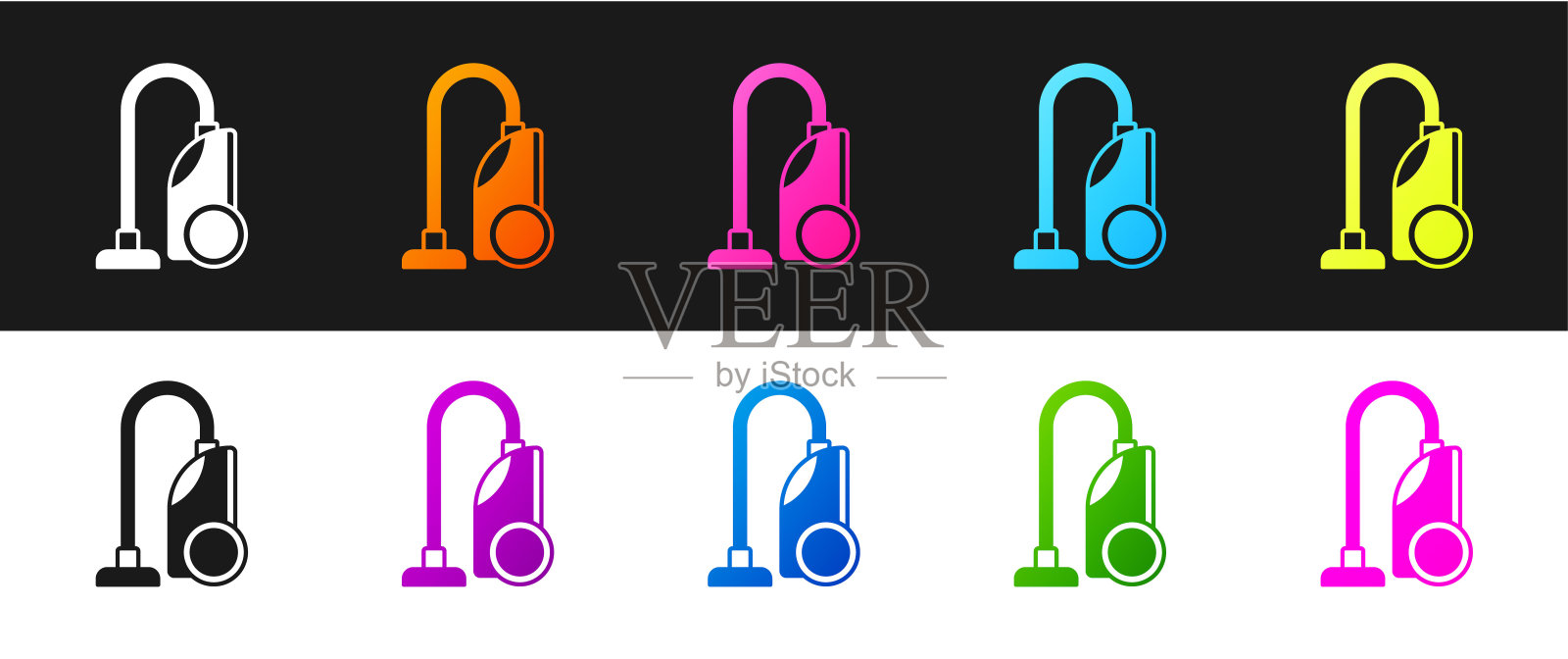 设置真空吸尘器图标孤立在黑白背景上。向量插画图片素材