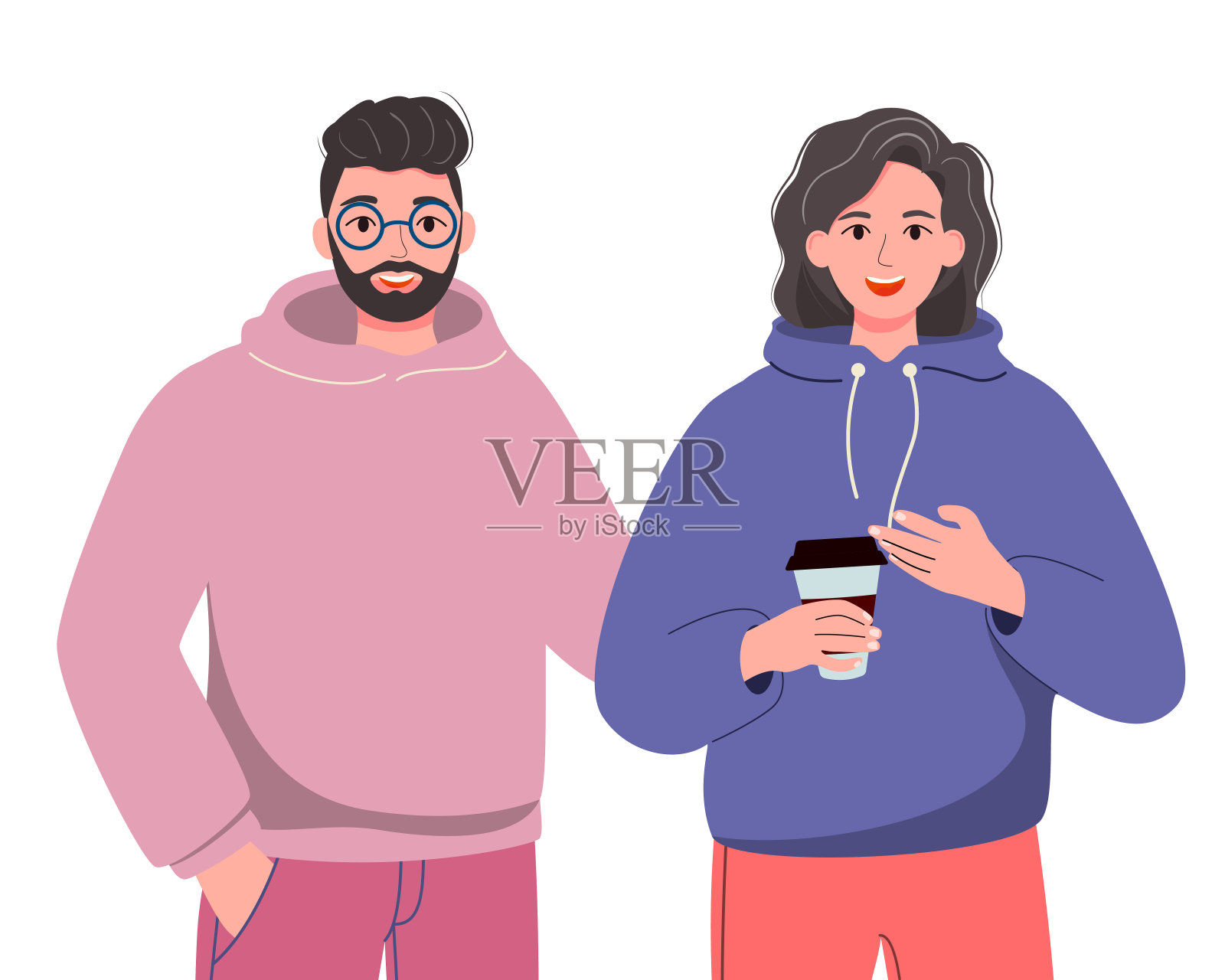 一男一女正在交谈。人沟通。朋友之间的积极交流。卡通平面矢量插图插画图片素材