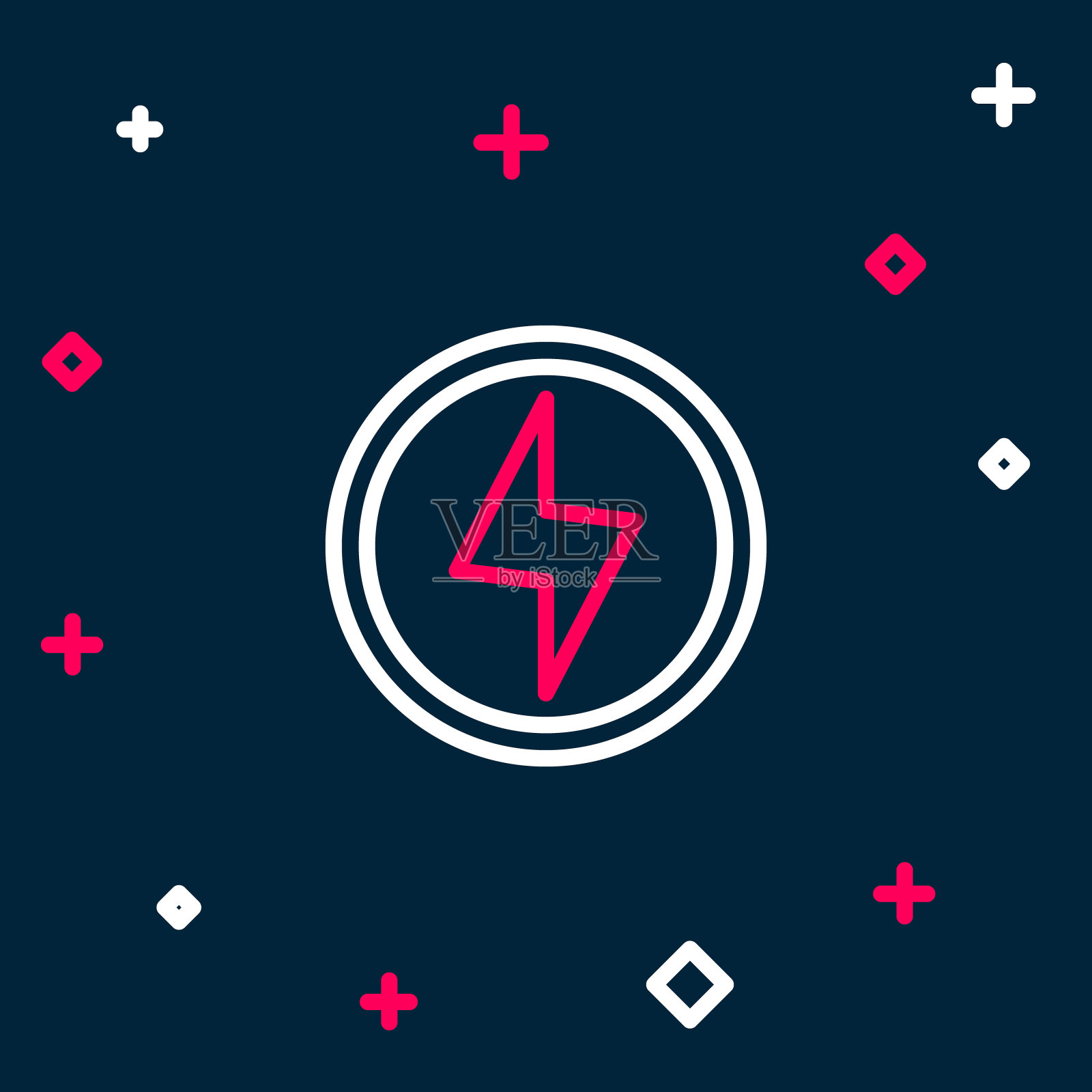 线闪电螺栓图标孤立在蓝色背景上。Flash的迹象。闪电图标。雷击。照明罢工。色彩斑斓的轮廓的概念。向量插画图片素材