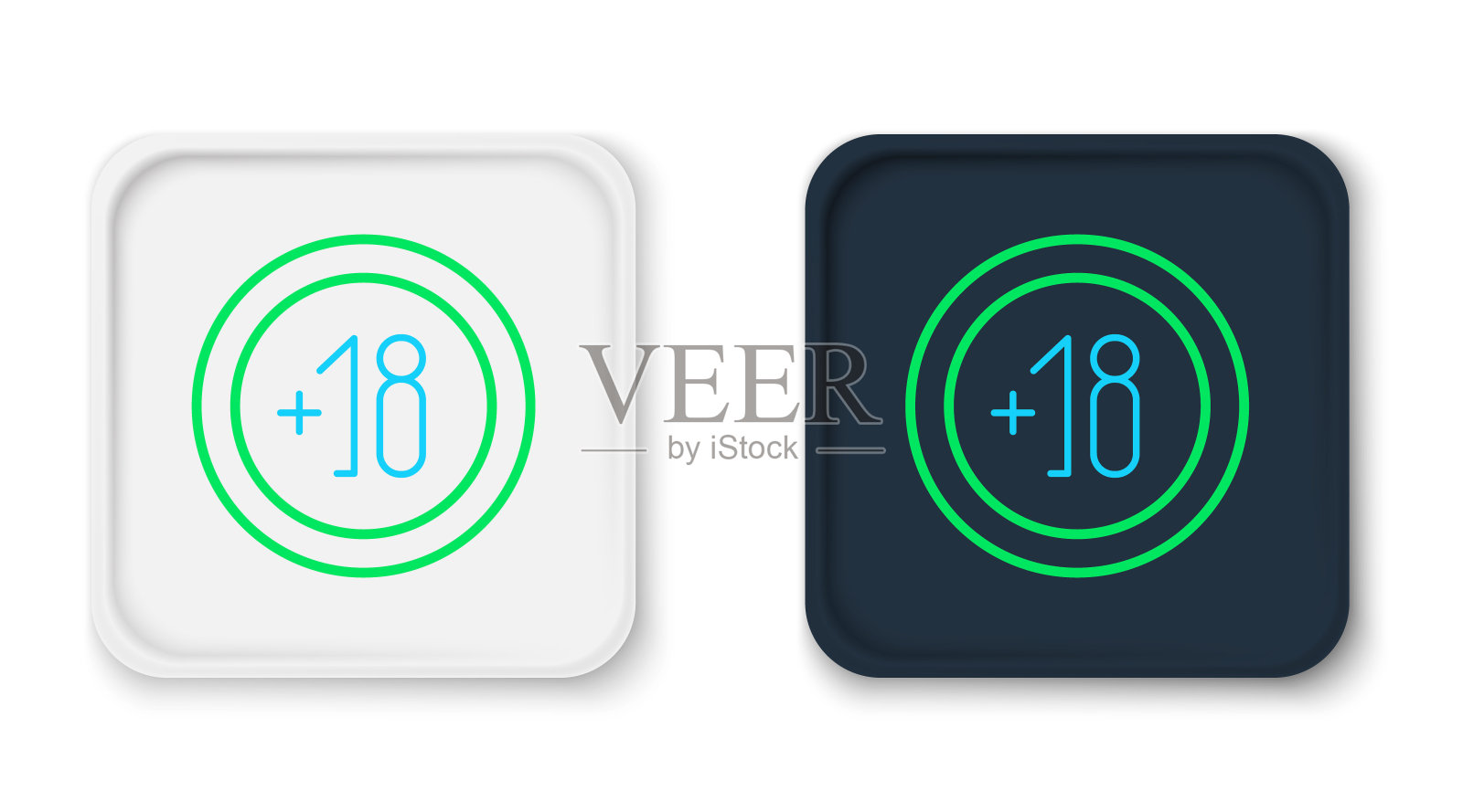 行酒精18加上孤立在白色背景上的图标。禁止酒精饮料。色彩斑斓的轮廓的概念。向量图标素材