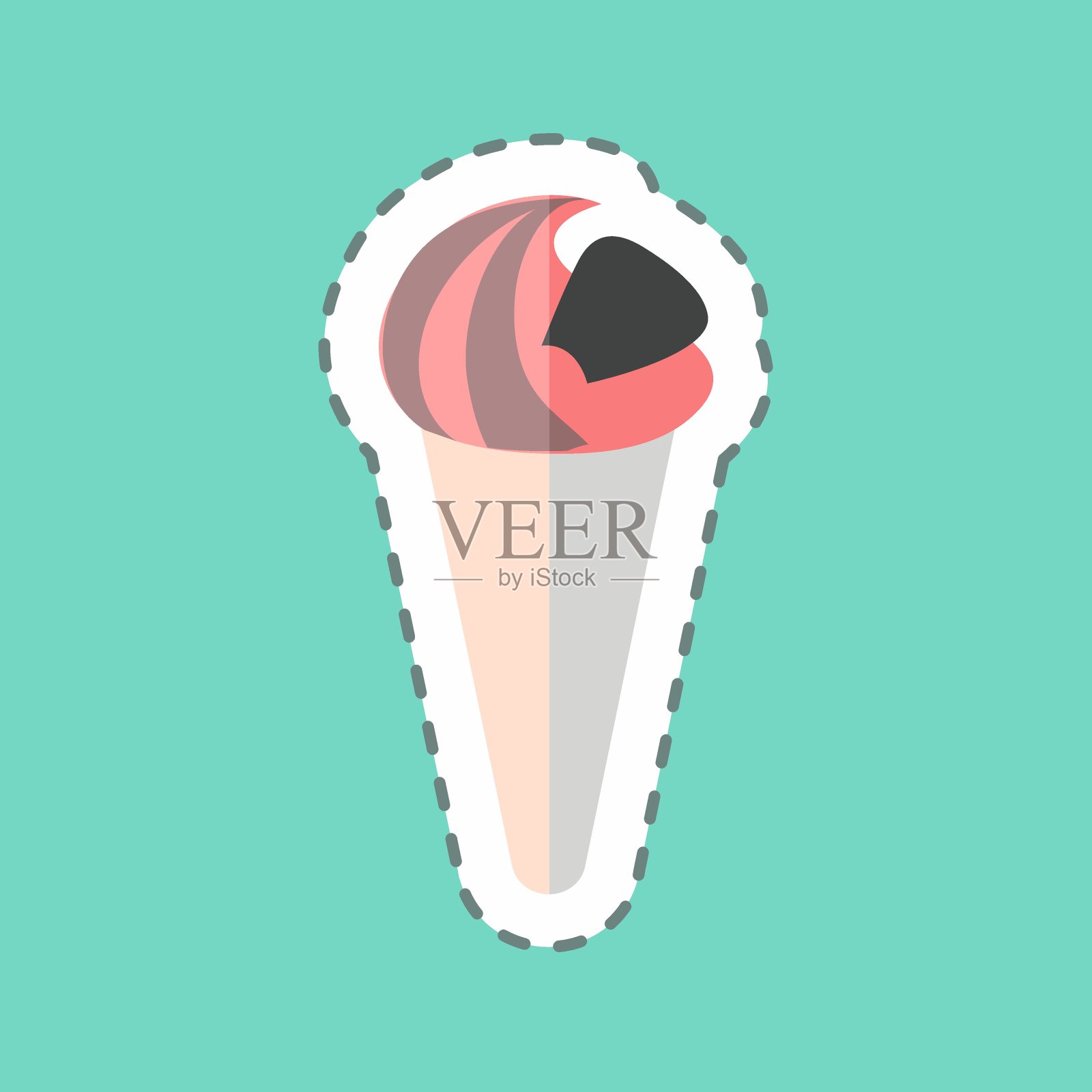 冰淇淋贴纸在时尚线削减孤立的蓝色背景设计元素图片