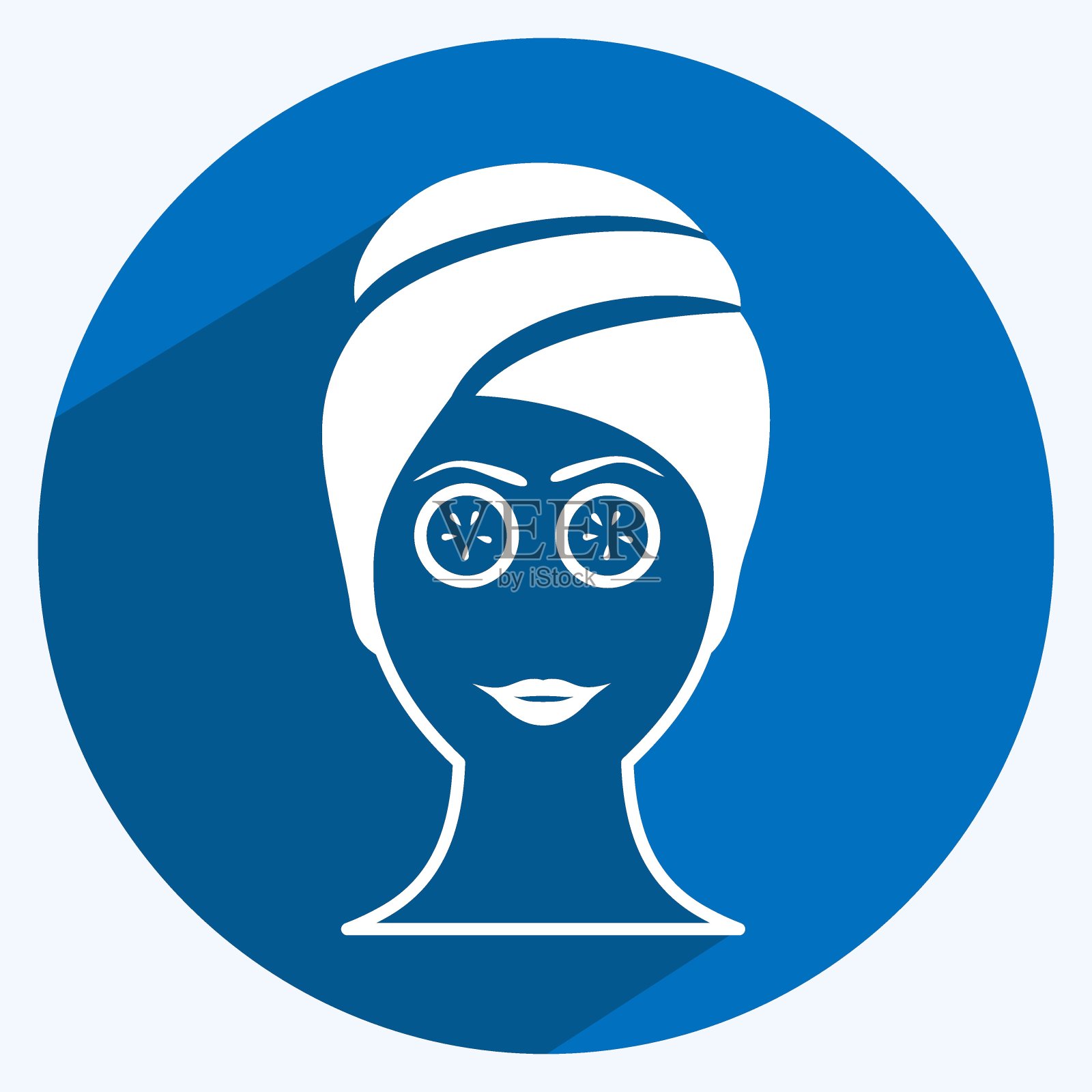 面具在脸图标在时尚的长阴影风格孤立在软蓝色背景插画图片素材