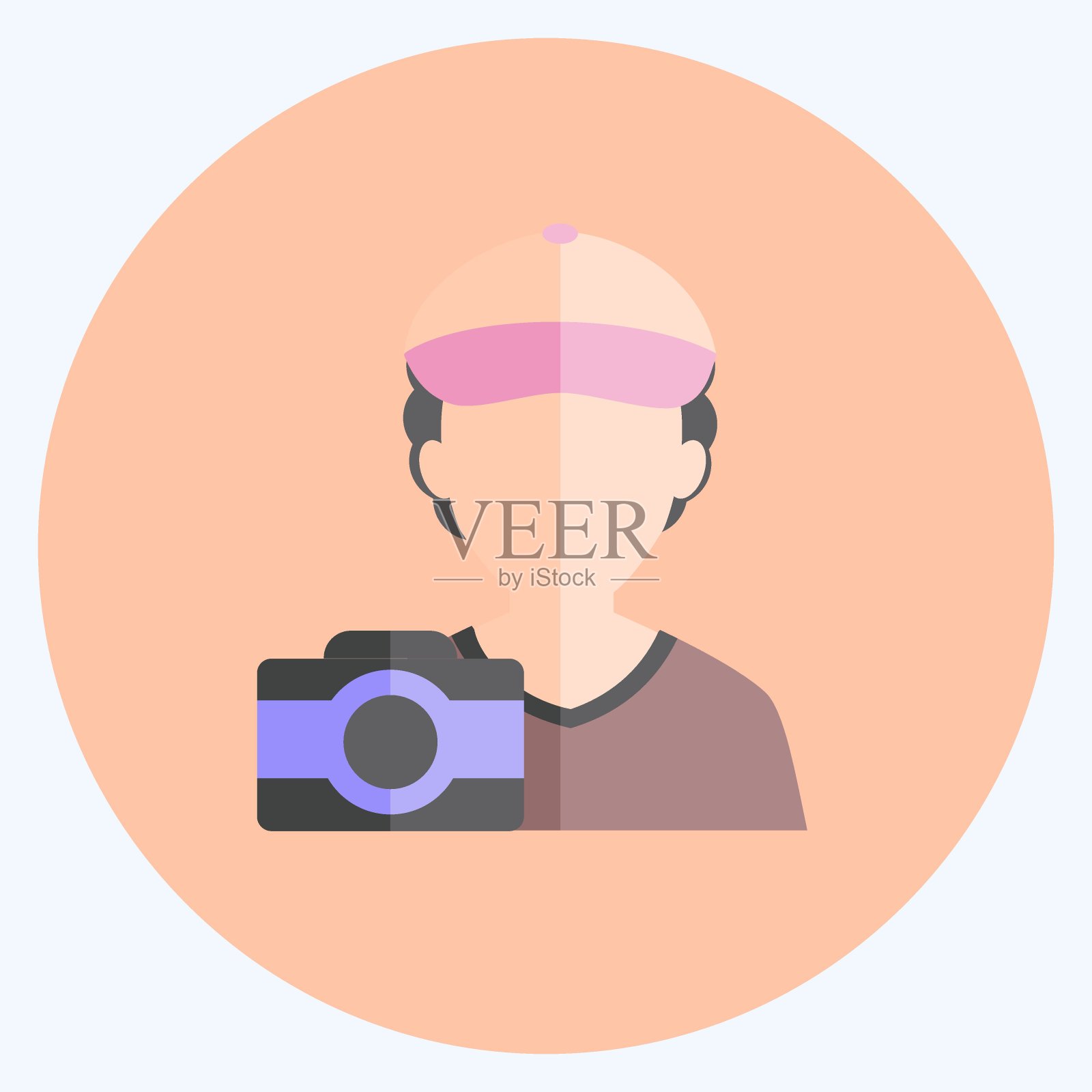 拍摄照片图标在时尚平面风格孤立在软蓝色背景插画图片素材