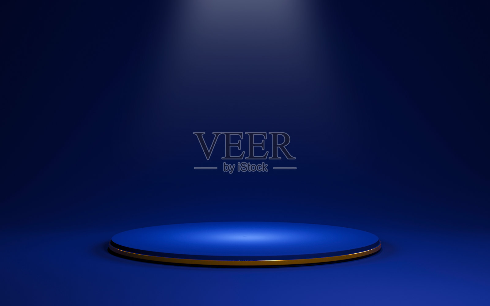 蓝色的圆形平台，金色的圆环和闪亮的灯光，通过3d渲染展示或展示广告概念产品。照片摄影图片