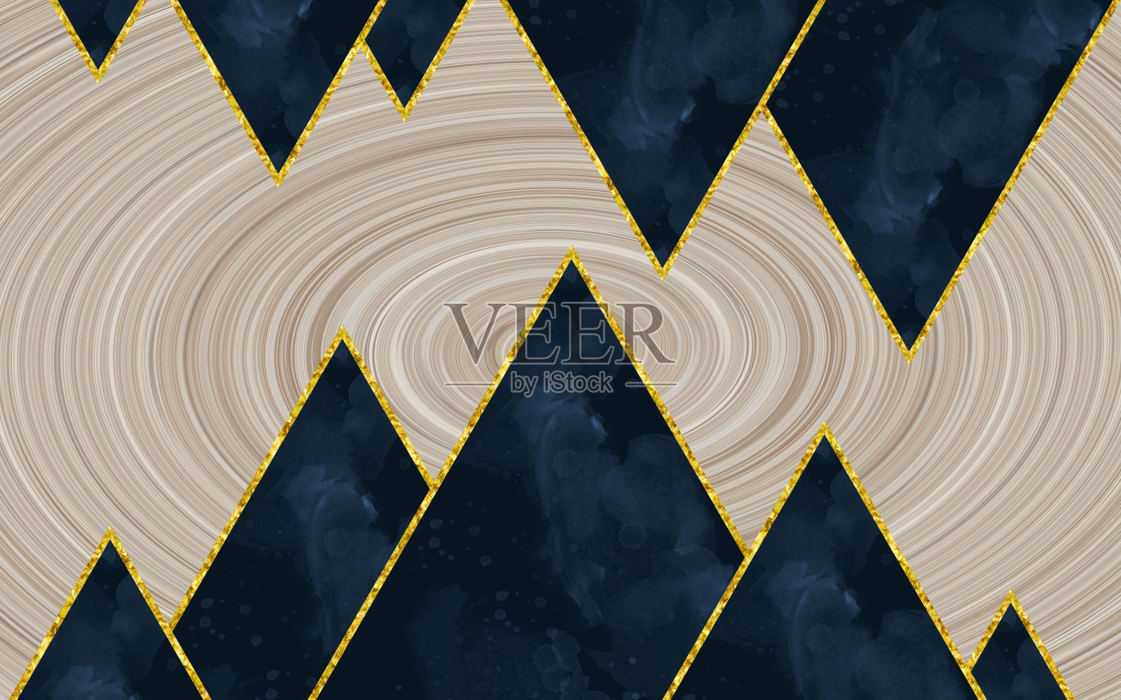 蓝色和金色三角形漩涡背景的抽象大理石壁纸照片摄影图片
