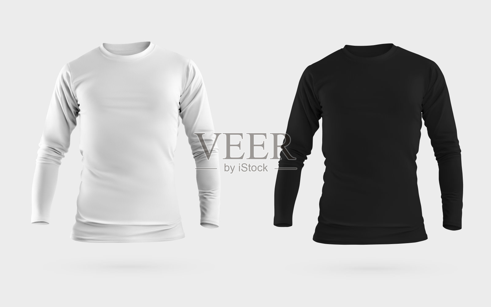 白色，黑色长袖模型，3D渲染，男性运动衫孤立的背景，前视图。照片摄影图片