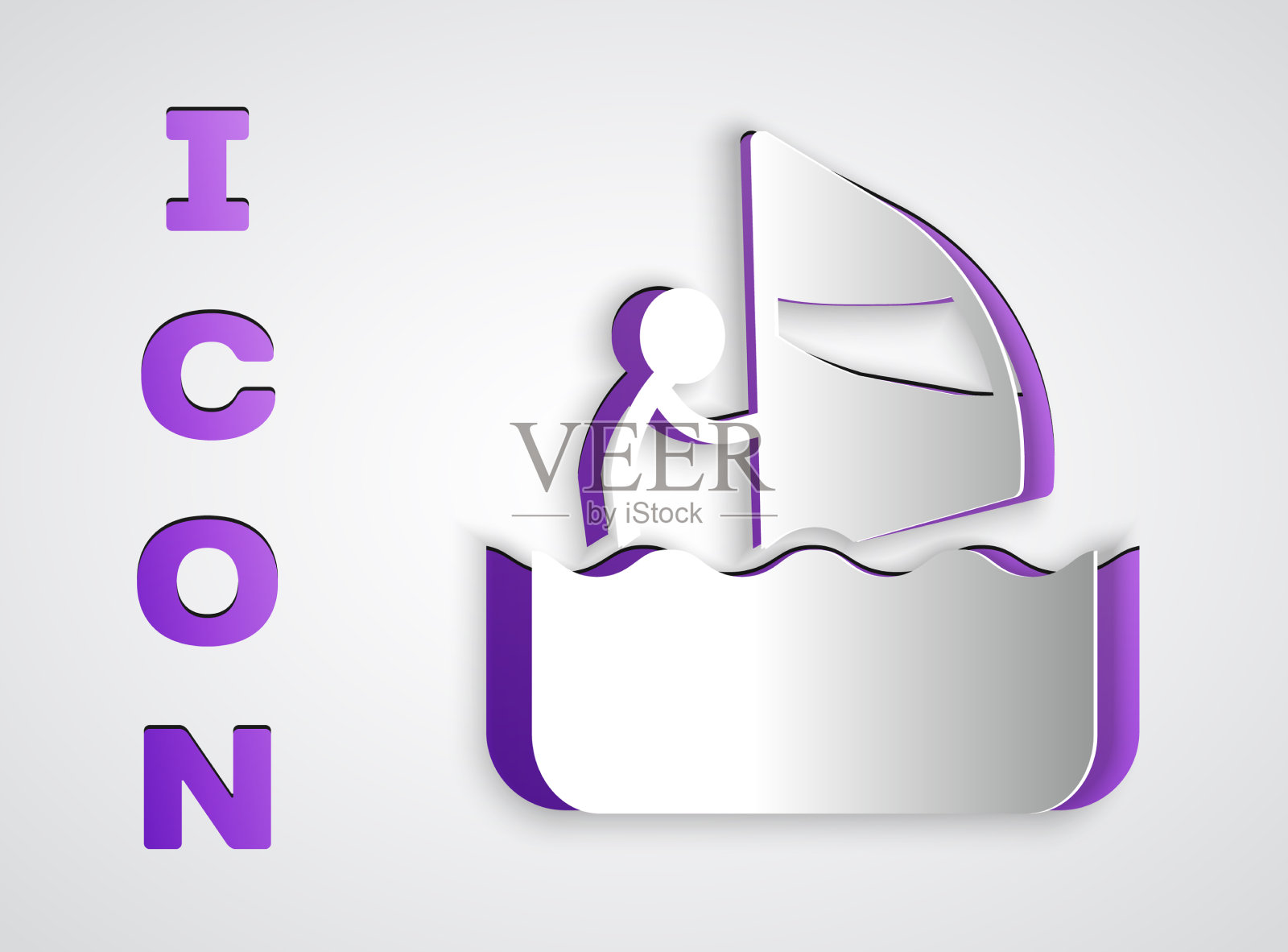 剪纸帆板图标孤立在灰色上插画图片素材