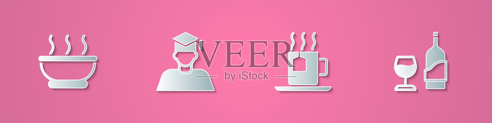 集剪纸碗热汤毕业生和插画图片素材