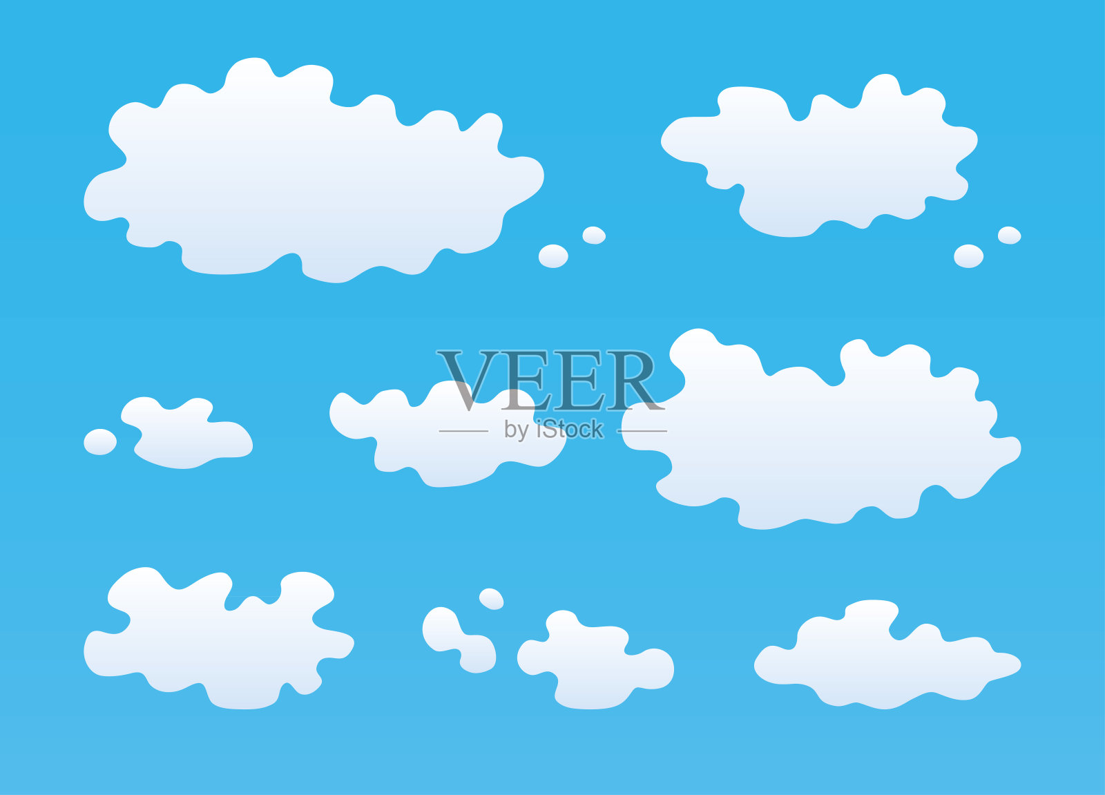 朵朵白云在蓝天上落幕插画图片素材