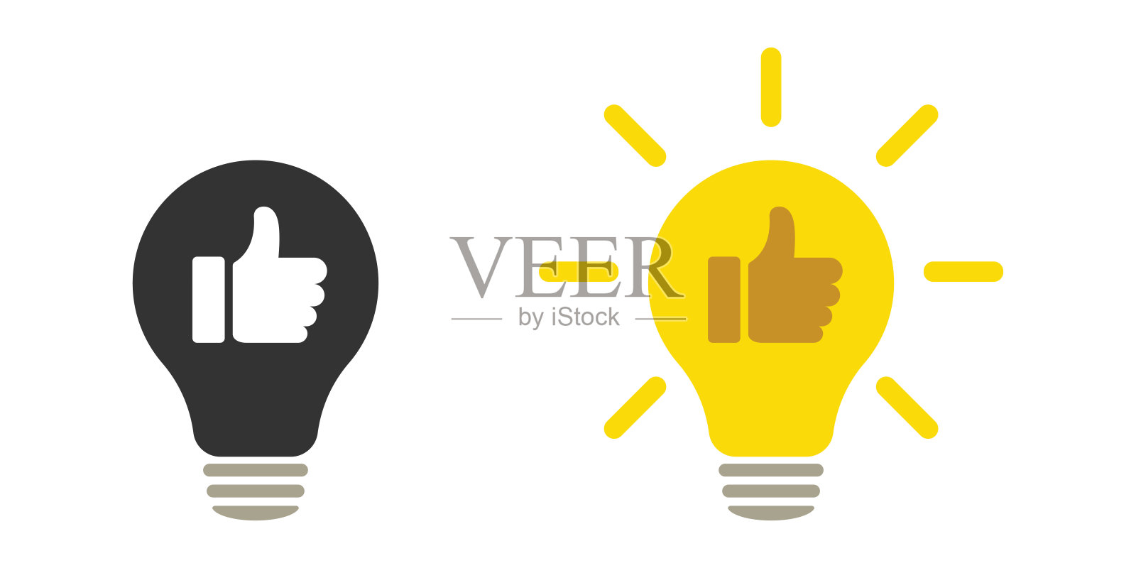 点赞，社交媒体网页设计。想法灯图标。平面样式-股票向量图标素材