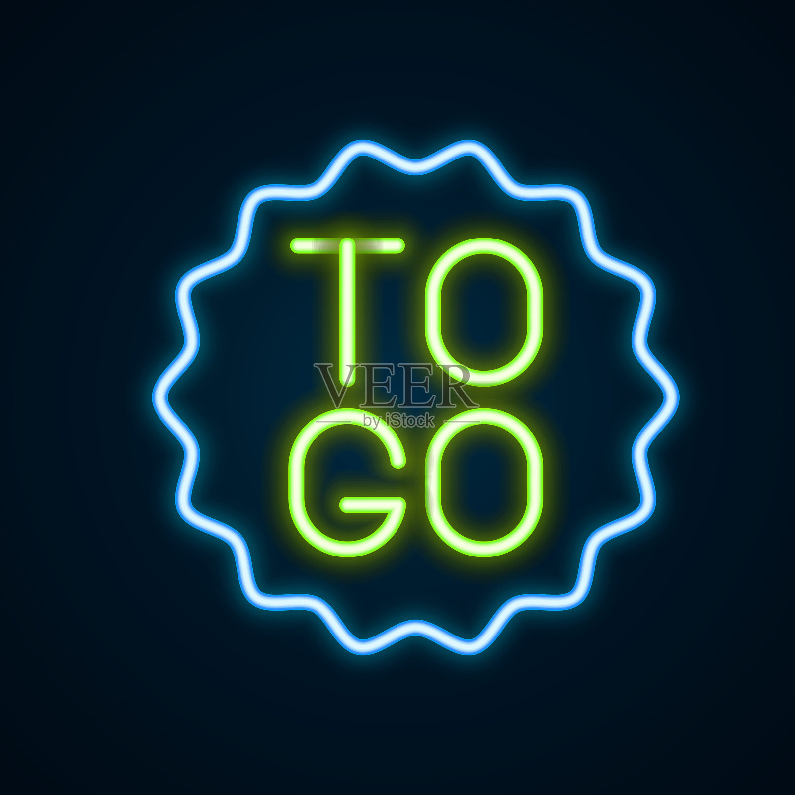 发光霓虹灯线咖啡杯去图标孤立在黑色背景。色彩斑斓的轮廓的概念。向量图标素材