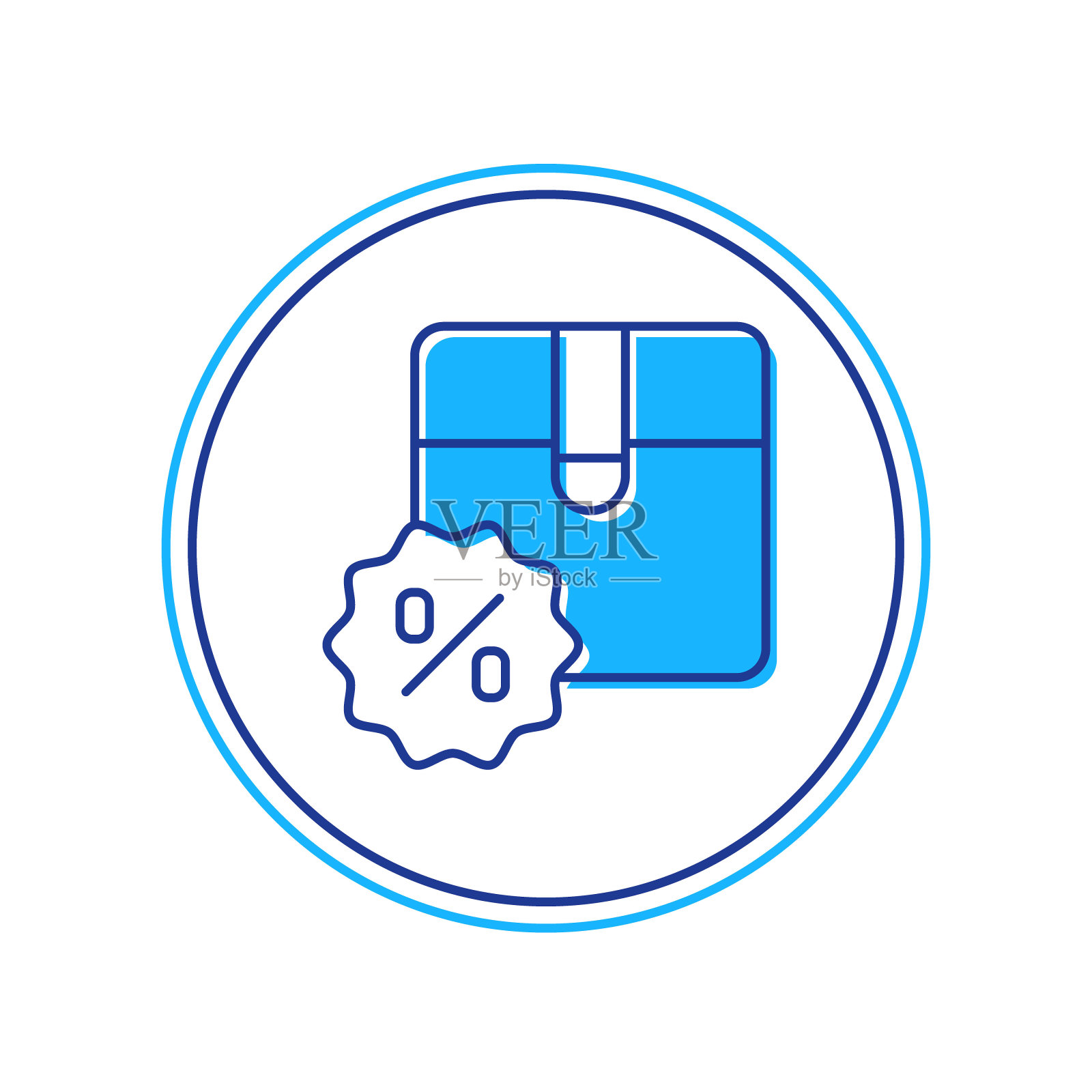 填充轮廓纸箱纸箱与折扣百分比标签图标孤立在白色背景。盒子，包裹，包裹标志。交付和包装。向量插画图片素材