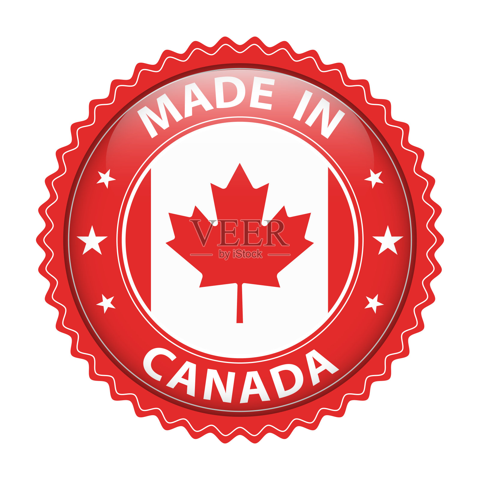 加拿大制造的徽章矢量。星星和国旗贴纸。标志孤立在白色背景上。插画图片素材