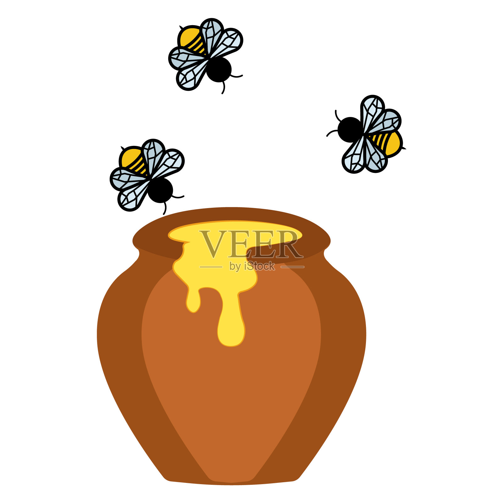 蜂蜜装在蜜蜂的罐子里。有机天然蜂蜜的矢量插图插画图片素材