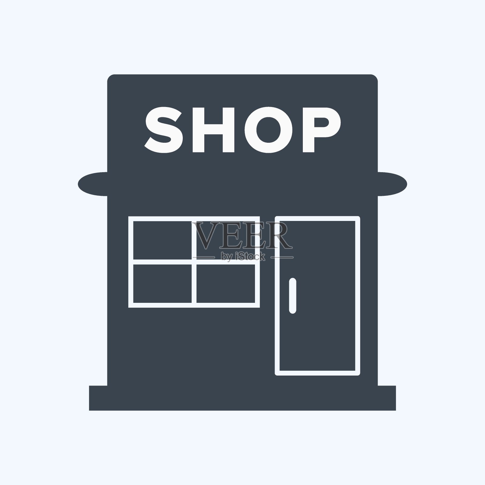 市场图标在时尚字形风格孤立在软蓝色背景插画图片素材