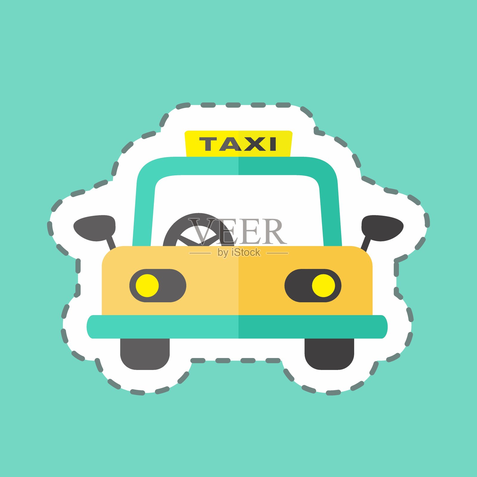 出租车贴纸在时尚线削减孤立的蓝色背景插画图片素材