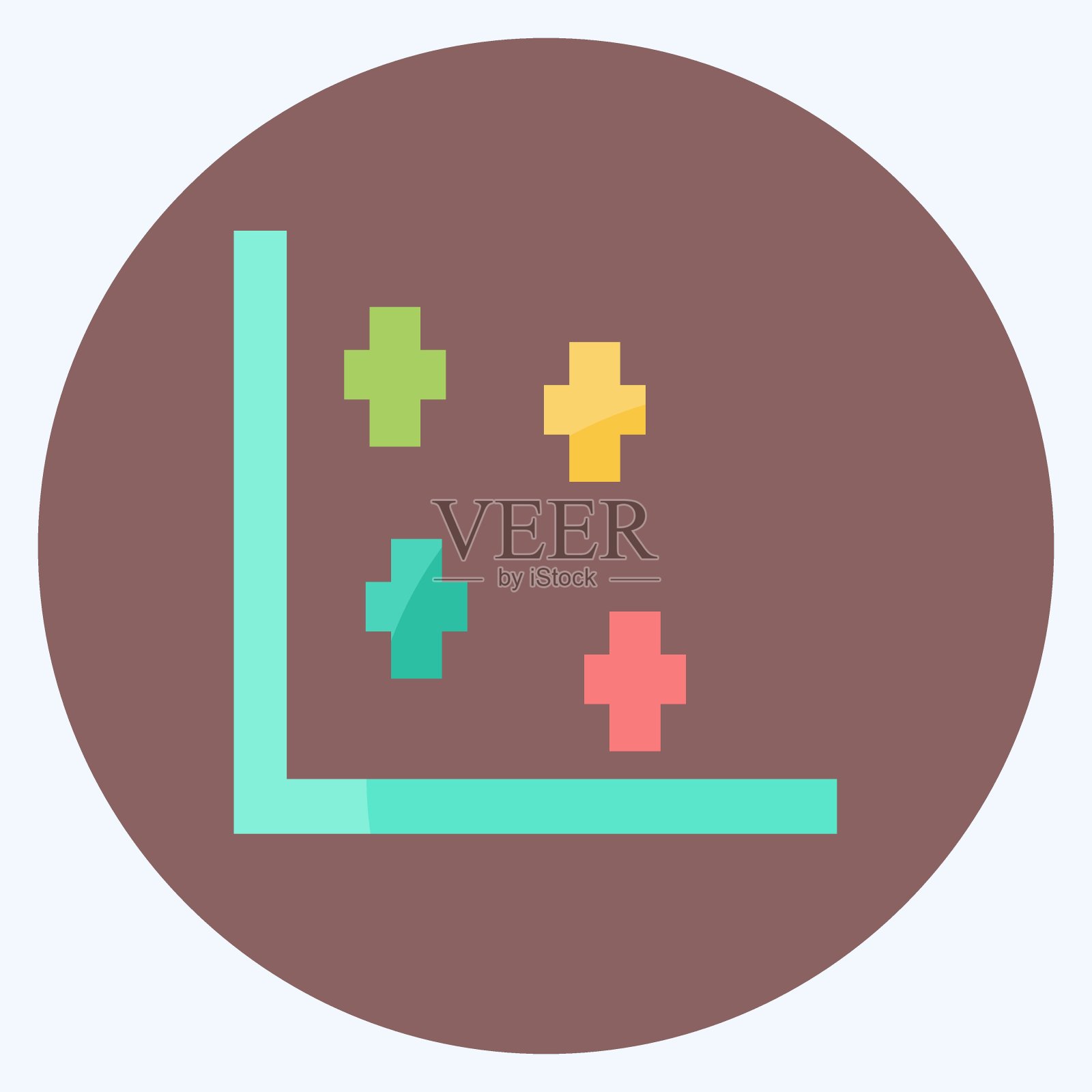 散点图II图标在时尚平面风格孤立在软蓝色背景插画图片素材