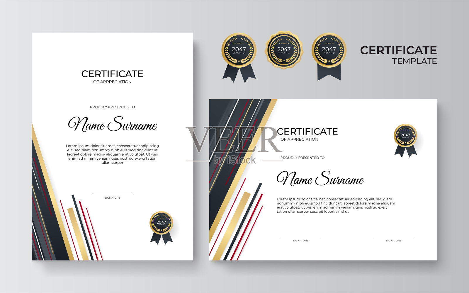 现代梯度红黑金证书设计模板插画图片素材