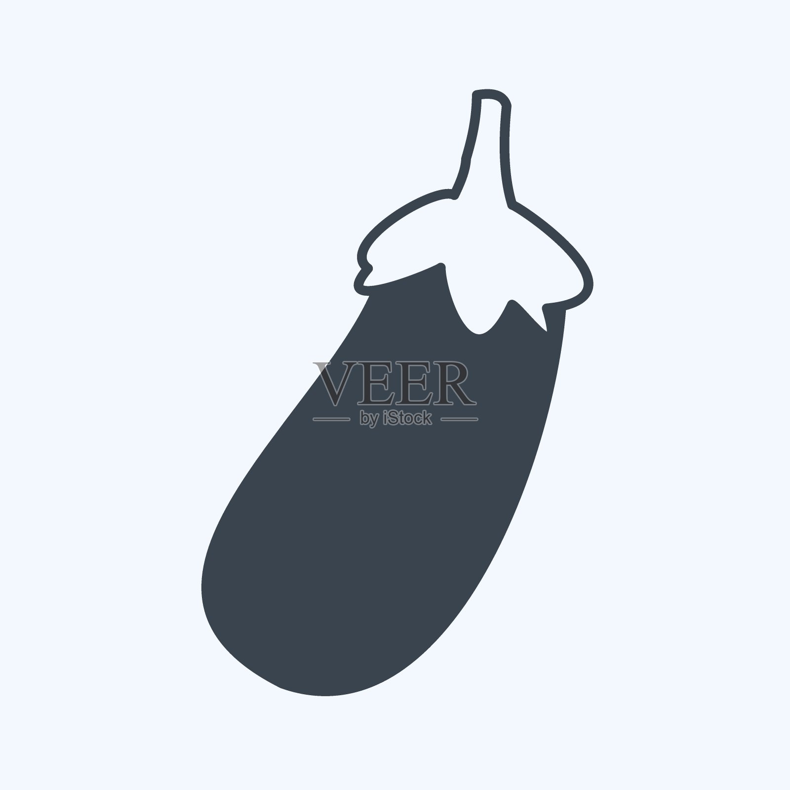 茄子图标在时尚字形风格孤立在软蓝色背景插画图片素材