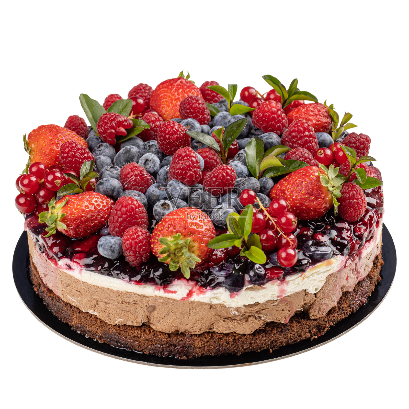 有新鲜浆果的分层蛋糕照片摄影图片