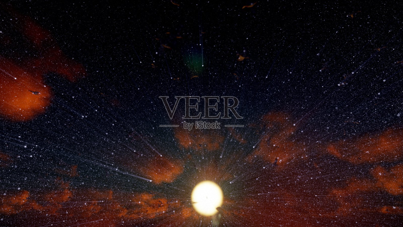 阳光和鸟与日落天空的背景，3D渲染照片摄影图片